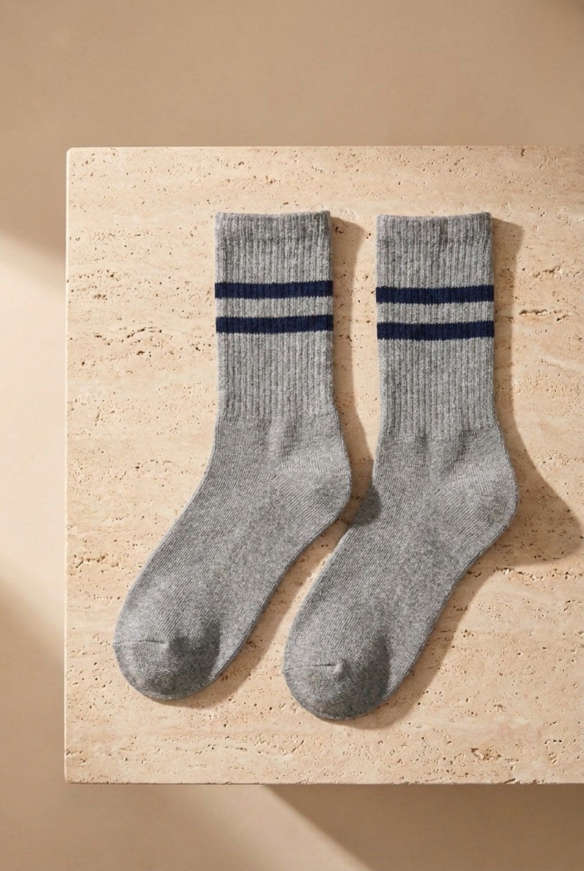 Towel Sole Striped Men's Sock Socks White White / Yellow