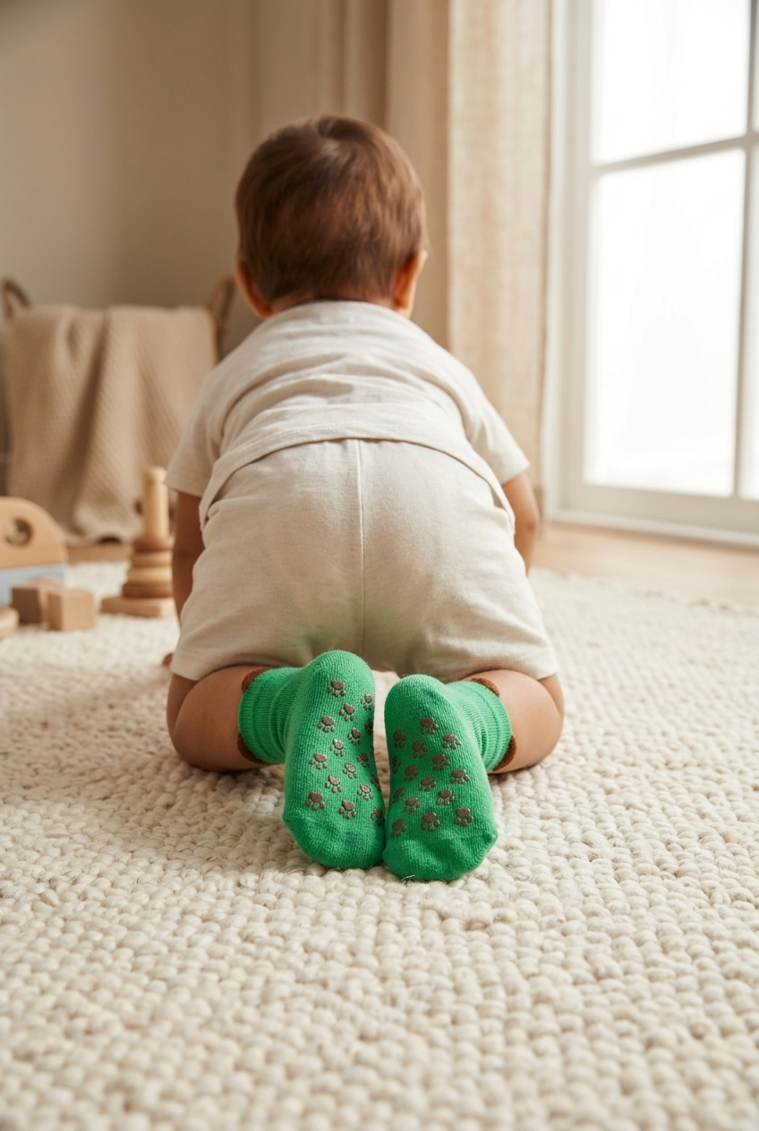 Hayvan Desenli Yeşil Bebek Soket Çorap
