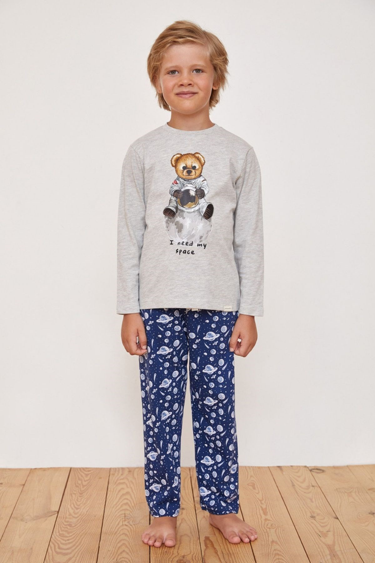 Hello Camping Erkek Çocuk Pijama Takımı-Gri-Melanj.
