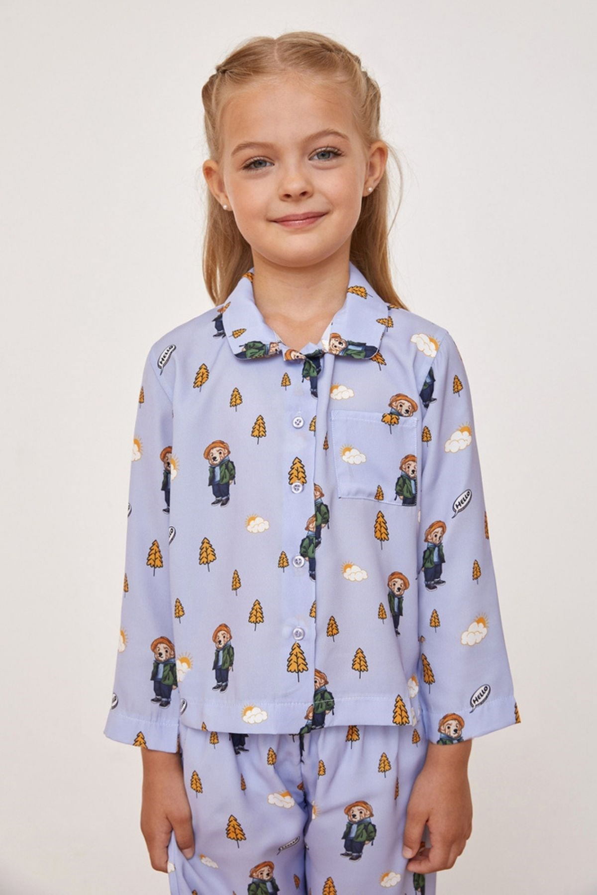 Hello Camping Kız Çocuk İpek Saten Pijama Takımı-LILAC