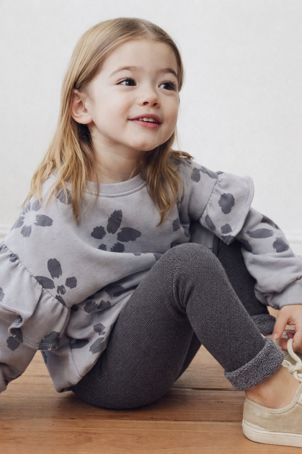 İçi Havlu Çocuk Tayt Antrasit / Gri-Melanj.