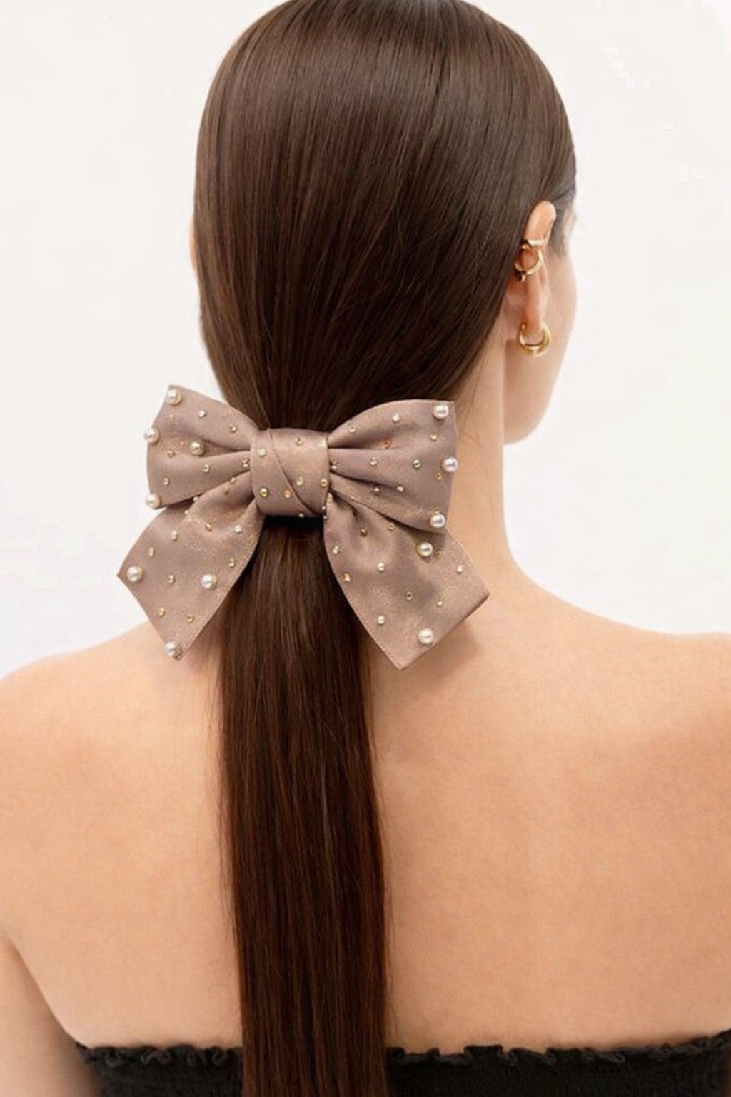 İncili Fiyonk Otomat Toka Bej