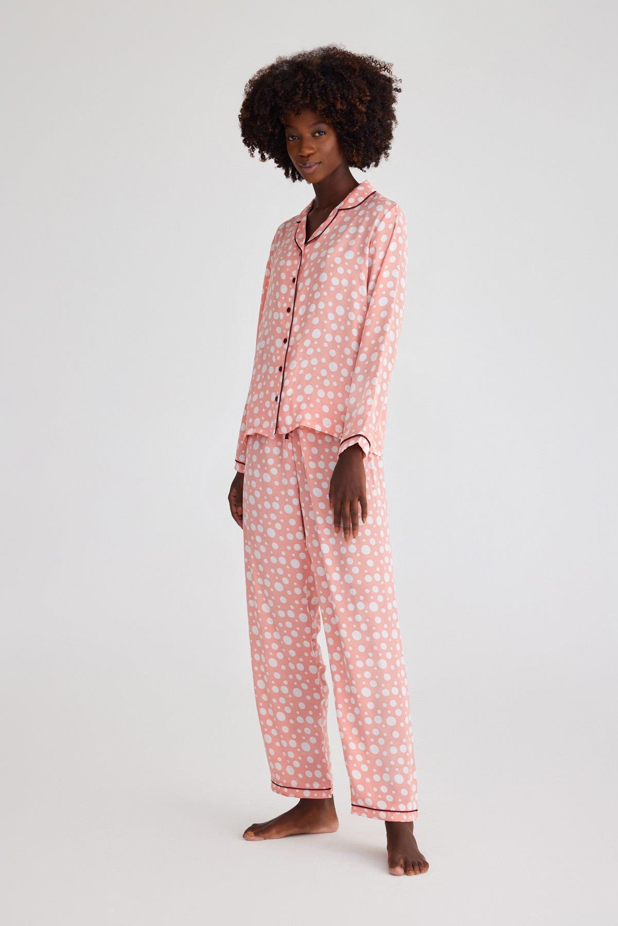 Infınıty Dots Kadın Saten Pijama Üst Gül Pembe