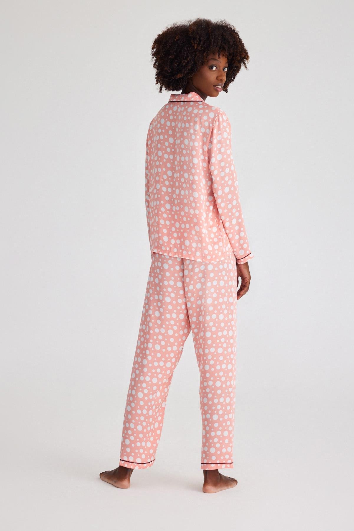 Infınıty Dots Kadın Saten Pijama Üst Gül Pembe