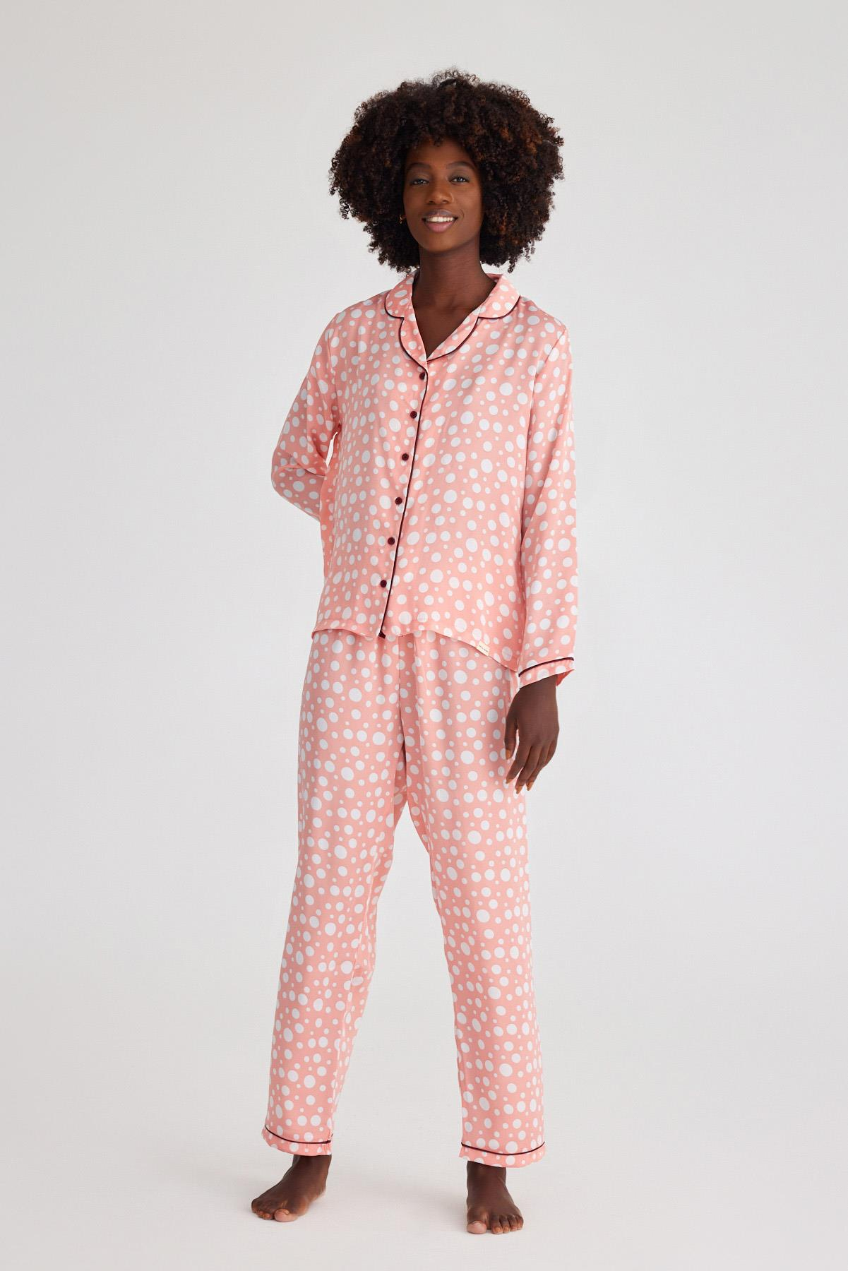 Infınıty Dots Kadın Saten Pijama Üst Gül Pembe