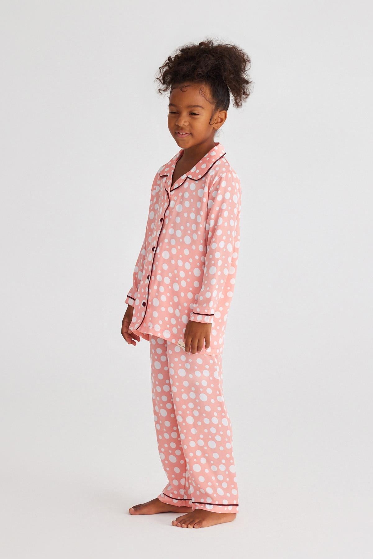 Infınıty Dots Kız Çocuk Saten Pijama Üst Gül Pembe