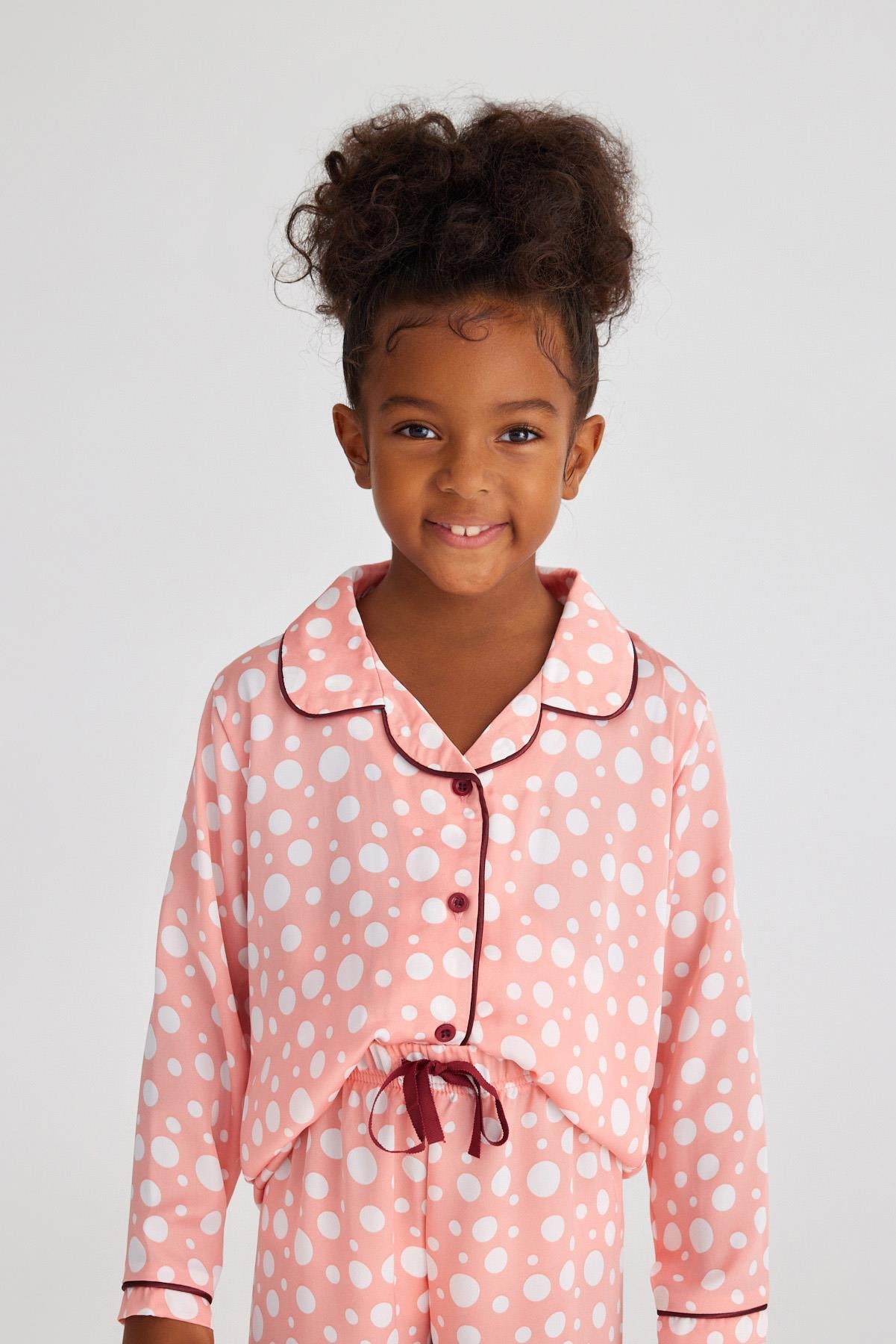 Infınıty Dots Kız Çocuk Saten Pijama Üst Gül Pembe