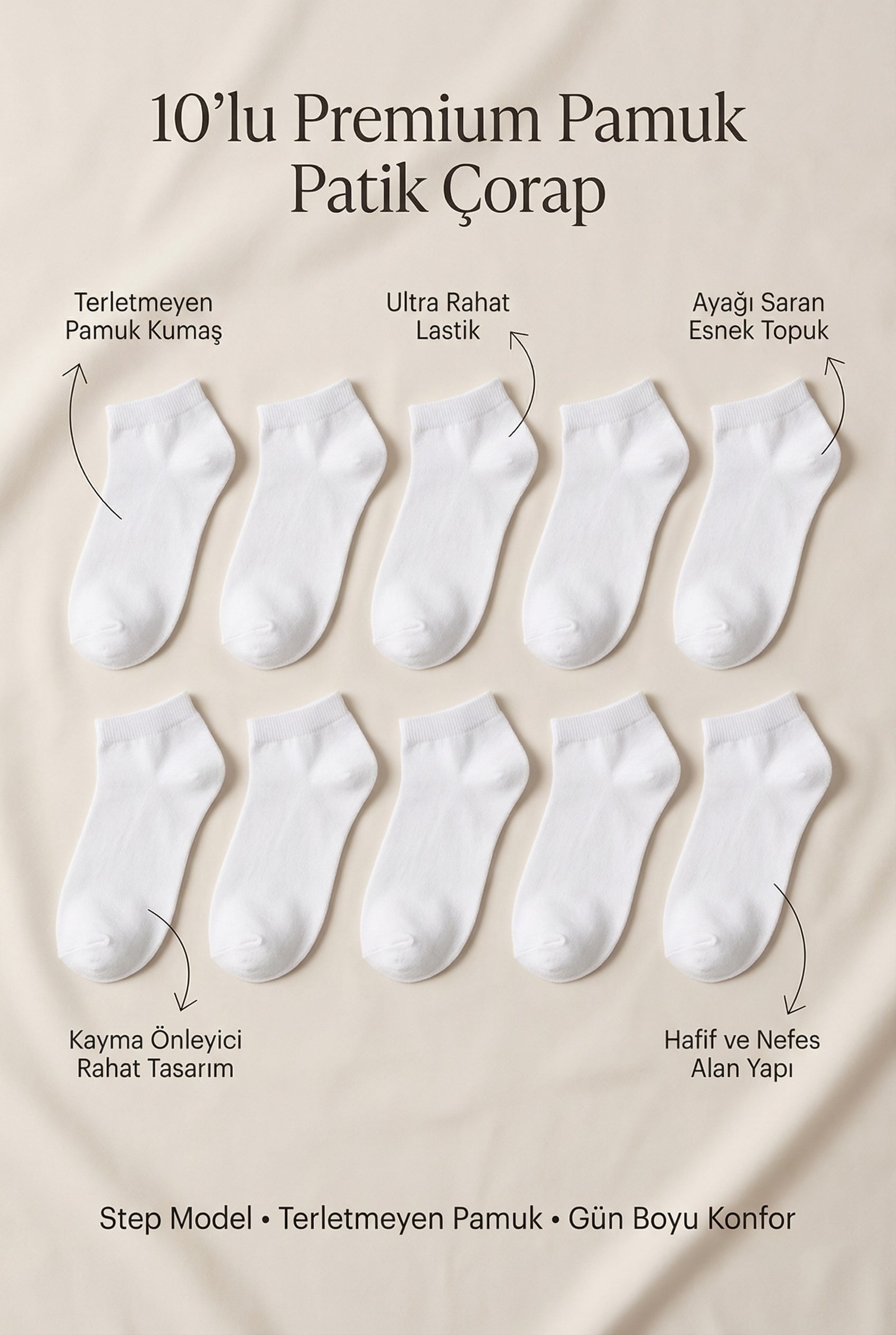 Kadın 10'lu Basic Step Çorap Beyaz