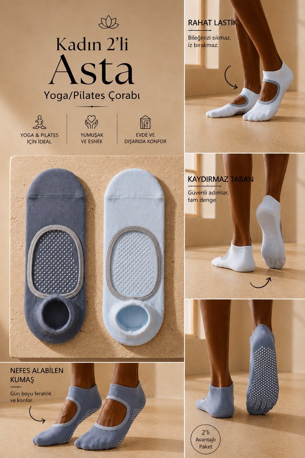 Women's 2-Piece Asta Yoga / Pilates Step Socks Blue / Light Blue