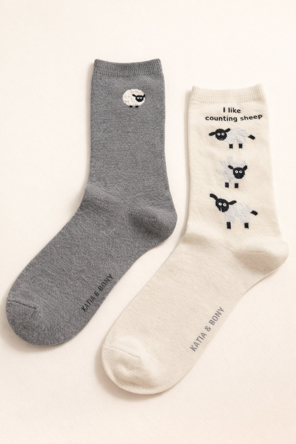 Kadın 2'li Kuzu Desenli Soket Çorap Ekru Mix