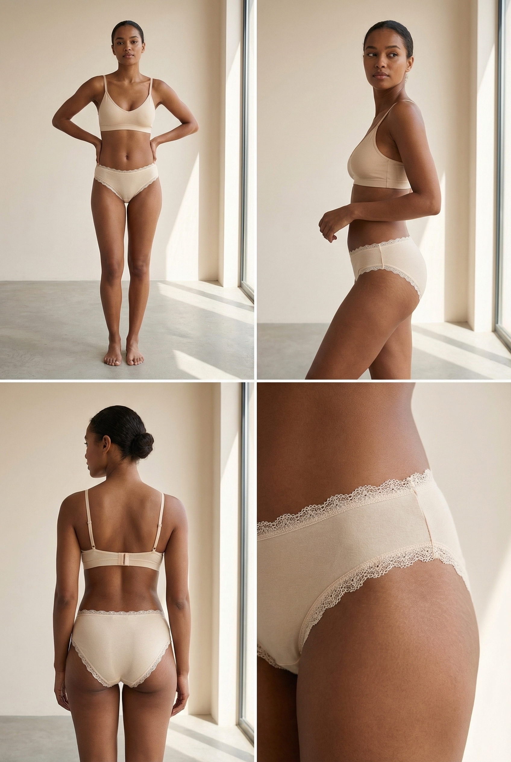 Kadın 3'lü Dantelli Basic Slip Külot Siyah/Beyaz/Nude