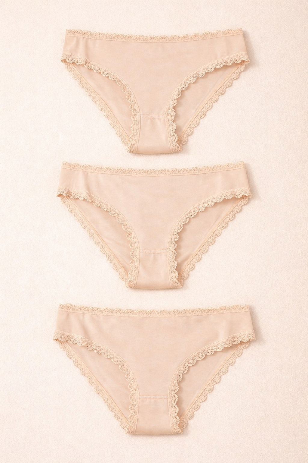 Kadın 3'lü Dantelli Basic Slip Külot Ten