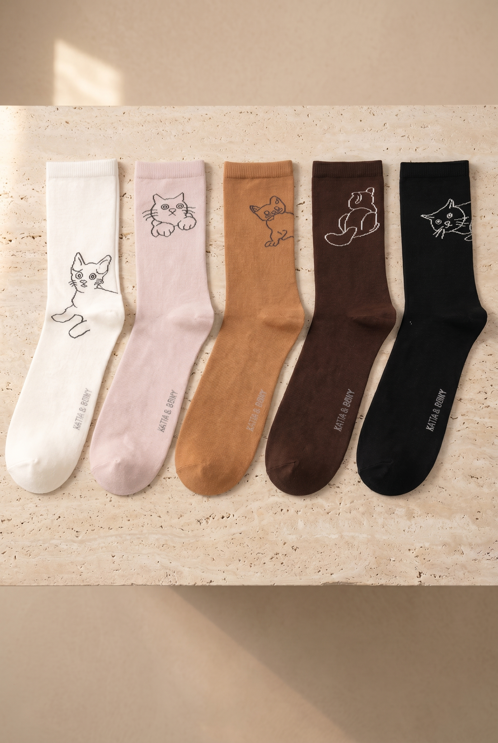 Kadın 5'li Kedi Desenli Soket Çorap Çok Renkli