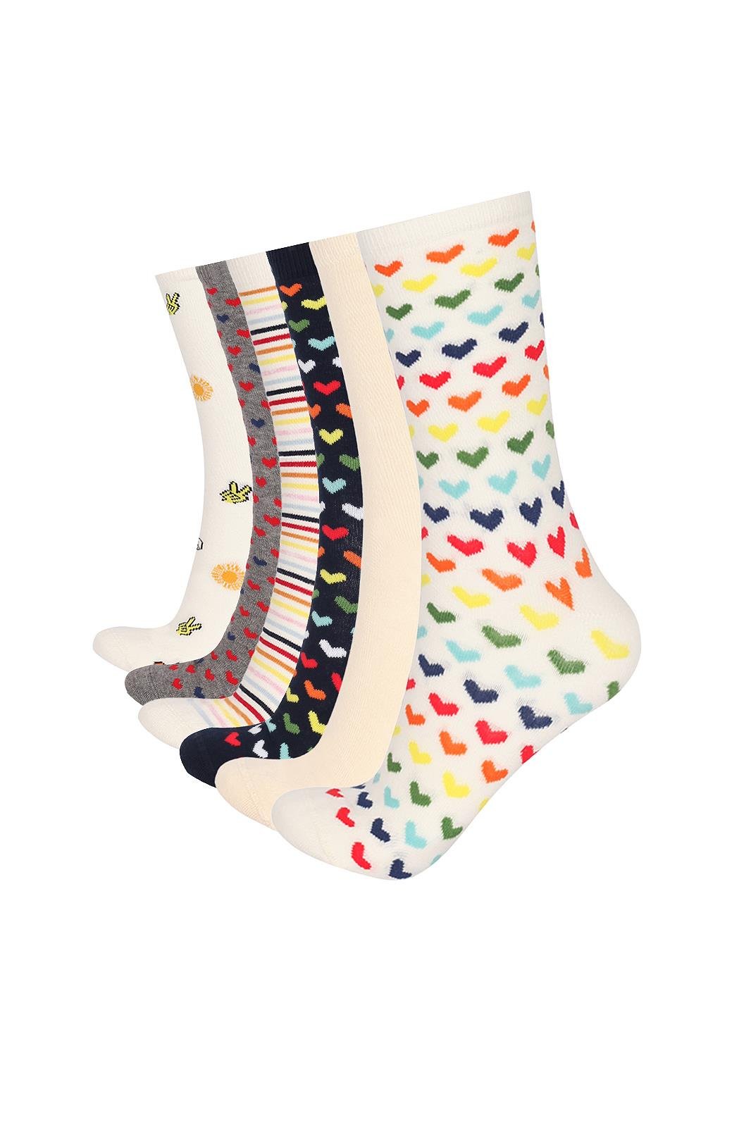 Kadın 6'lı Paket Kapli Desenli Soket Çorap