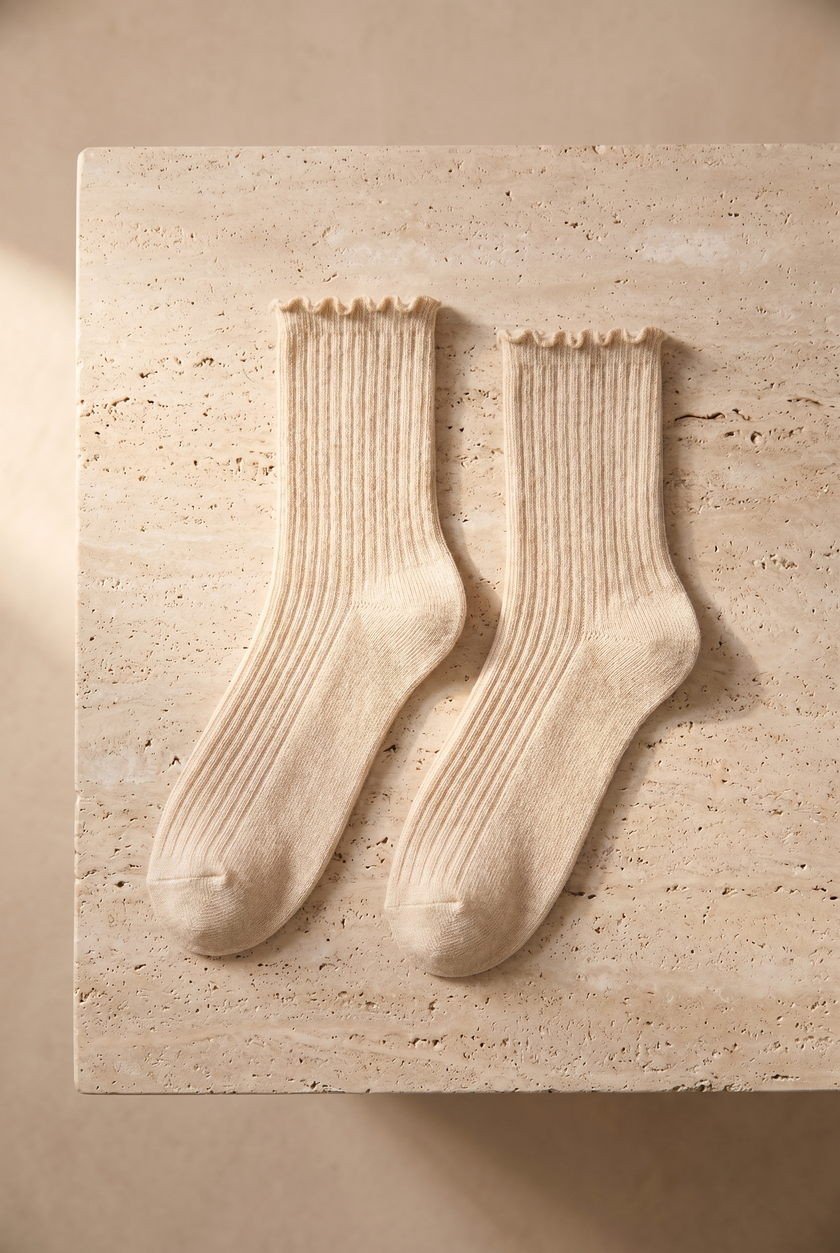 Women's Light Brown Ankle Ruffle Socks