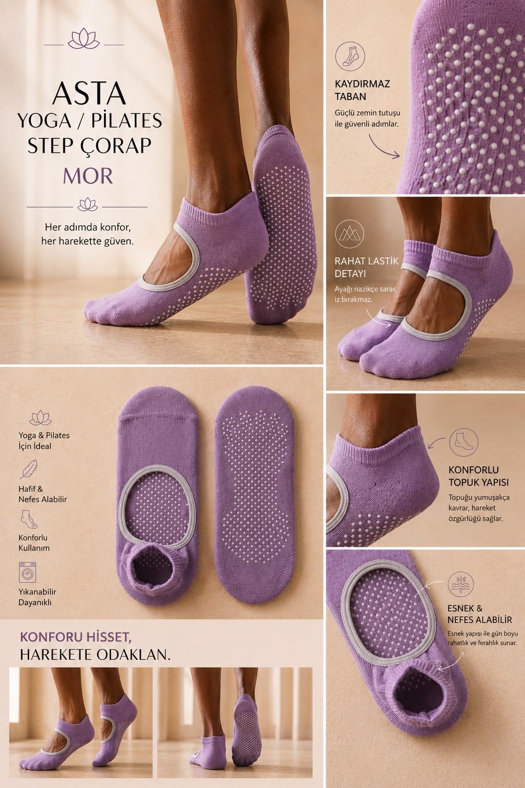 Women's Asta Yoga / Pilates Step Socks Purple