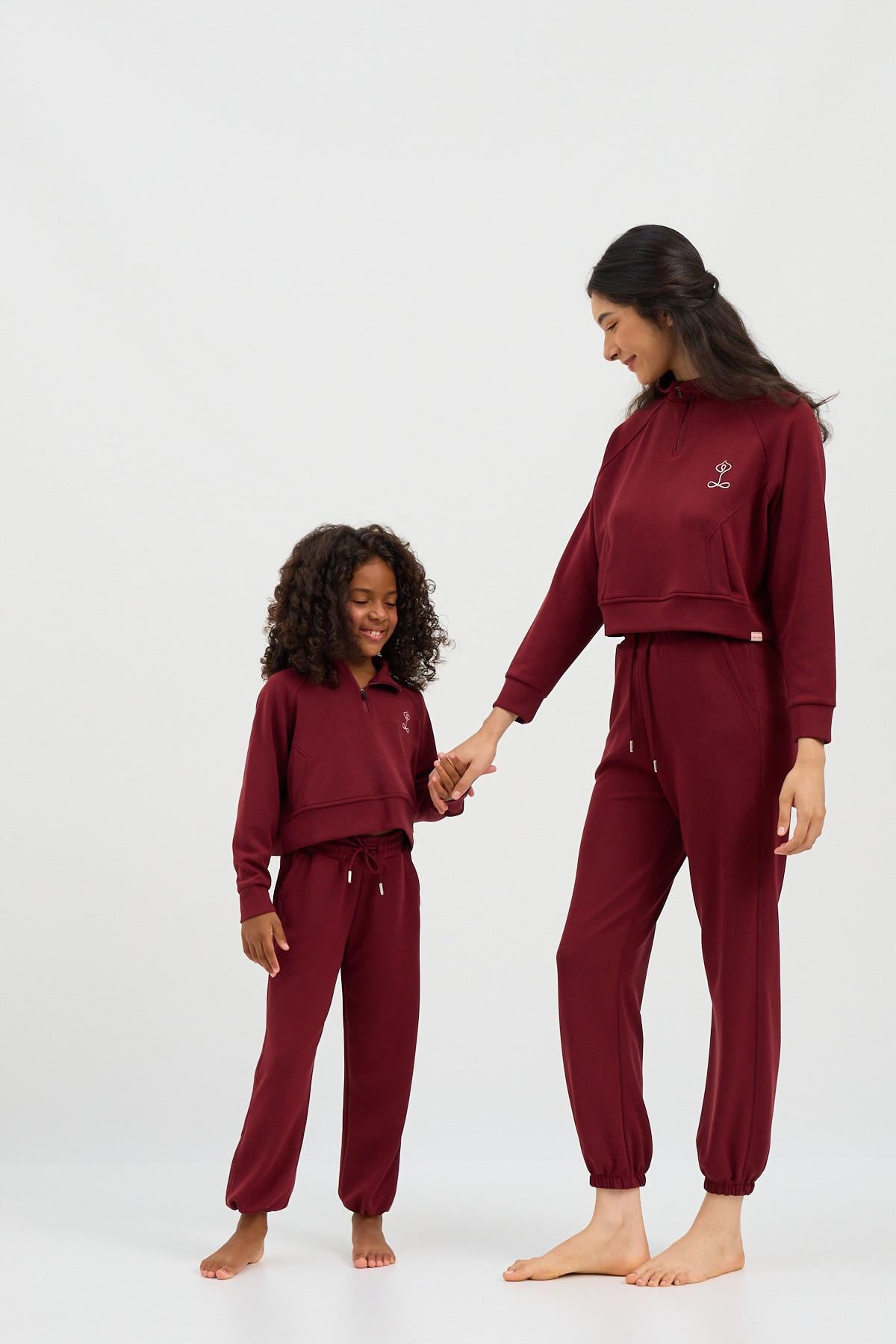 Kadın Basic Fluffy Modal Crop Top Bordo