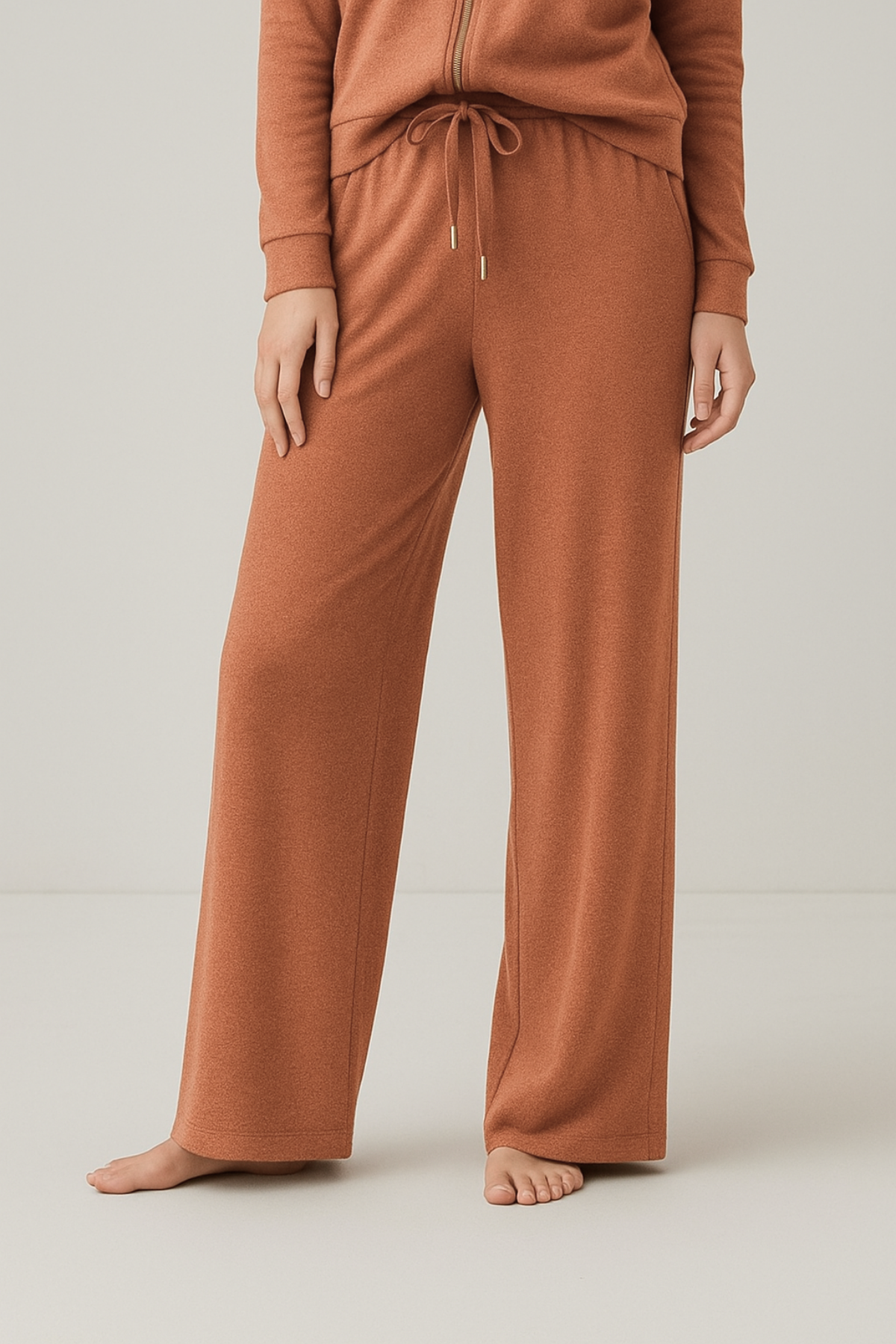 Kadın Beli Bağcıklı Ev Pantolonu Moka