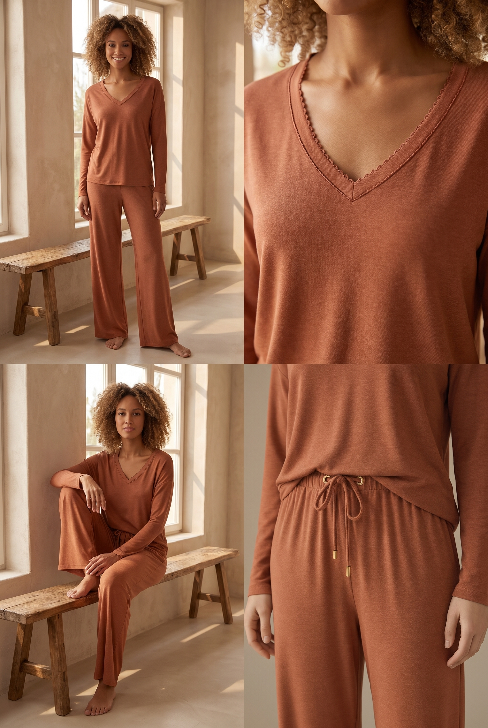 22511W3004 LOUNGEWEAR KADIN BOL PAÇA PANTOLON MOKA