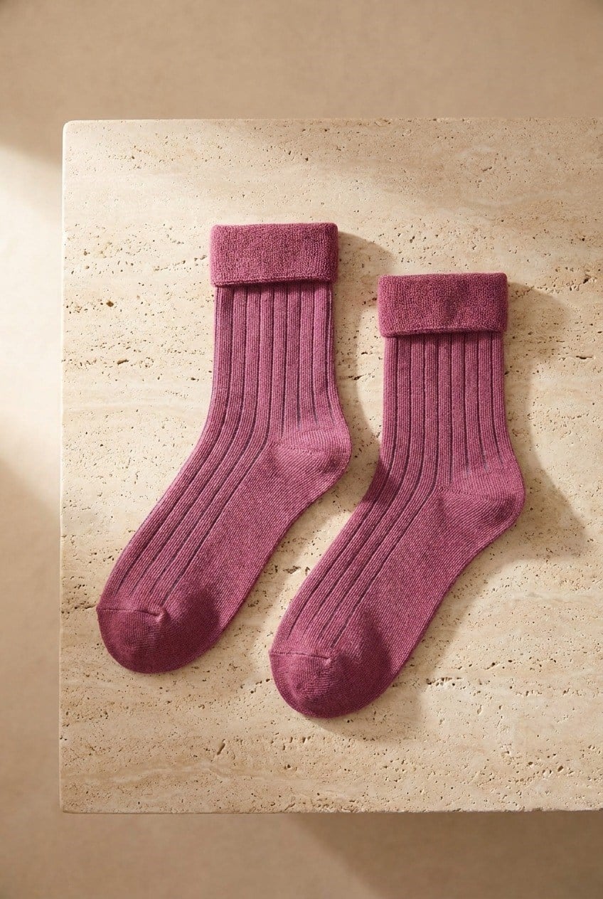 Women's Burgundy Colored Towel Socket Socks