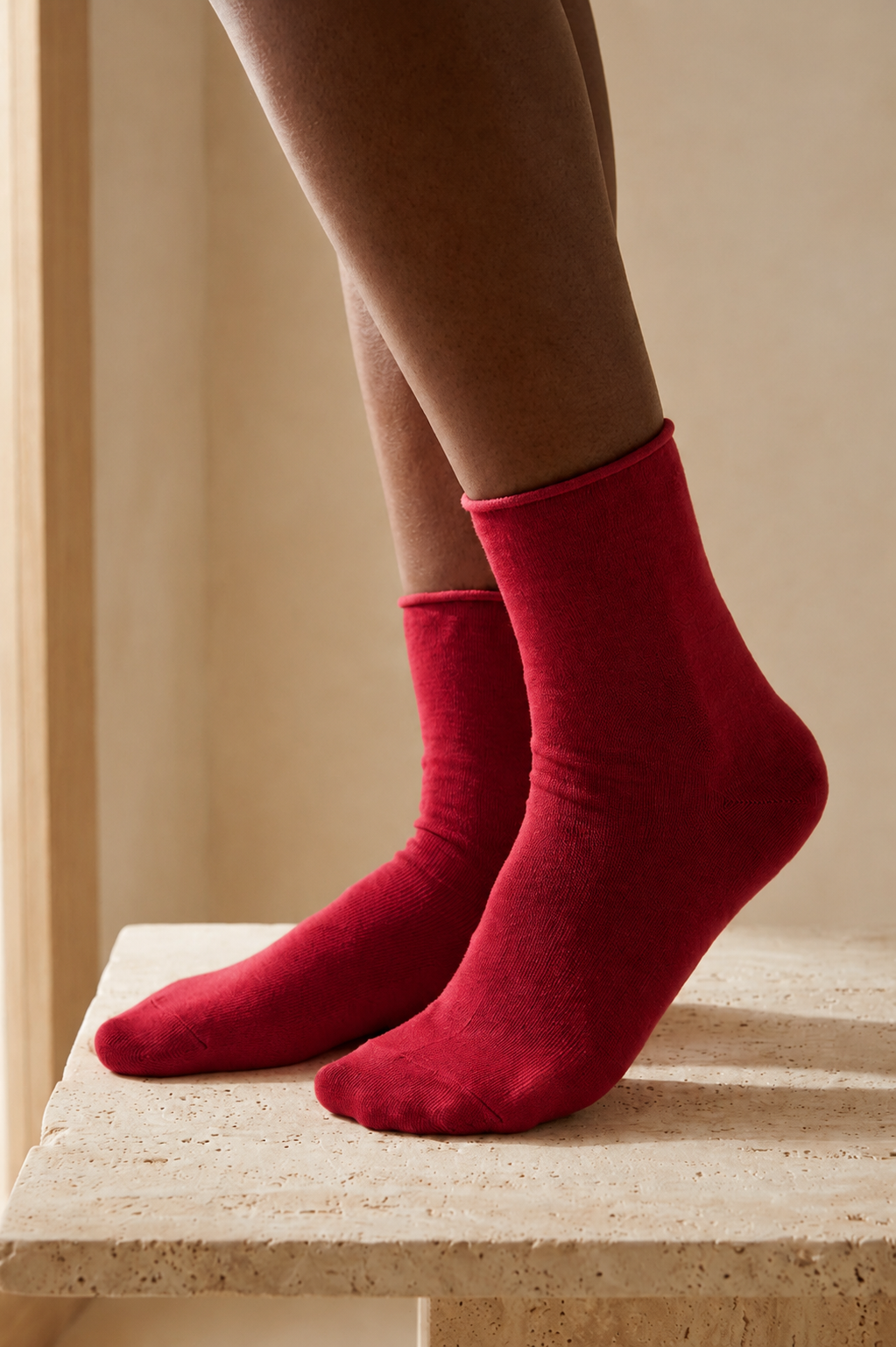 Women's Burgundy Colored Elasticless Modal Fabric Thin Sock Socks