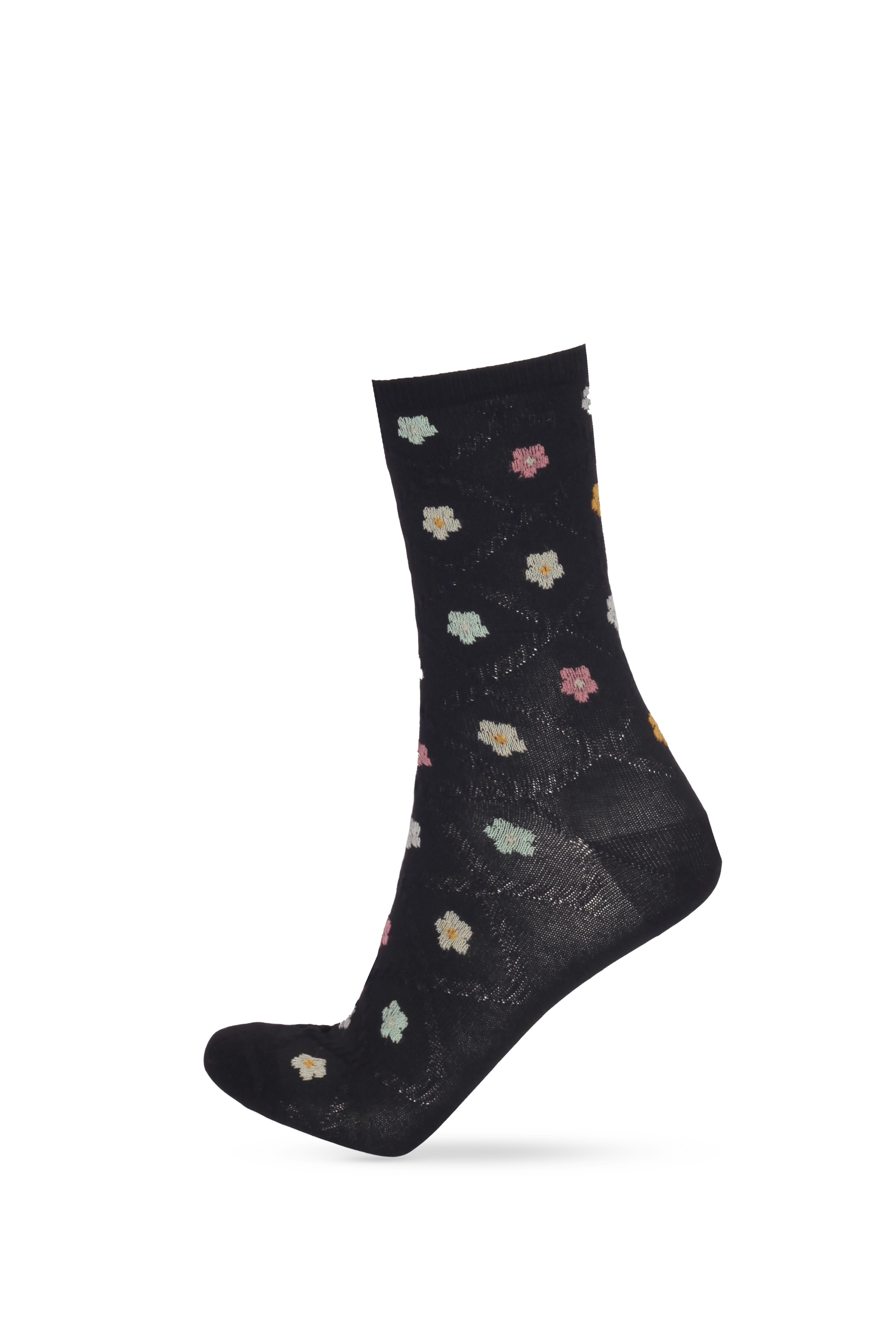 Kadın Çiçek Desenli 5'li Soket Çorap