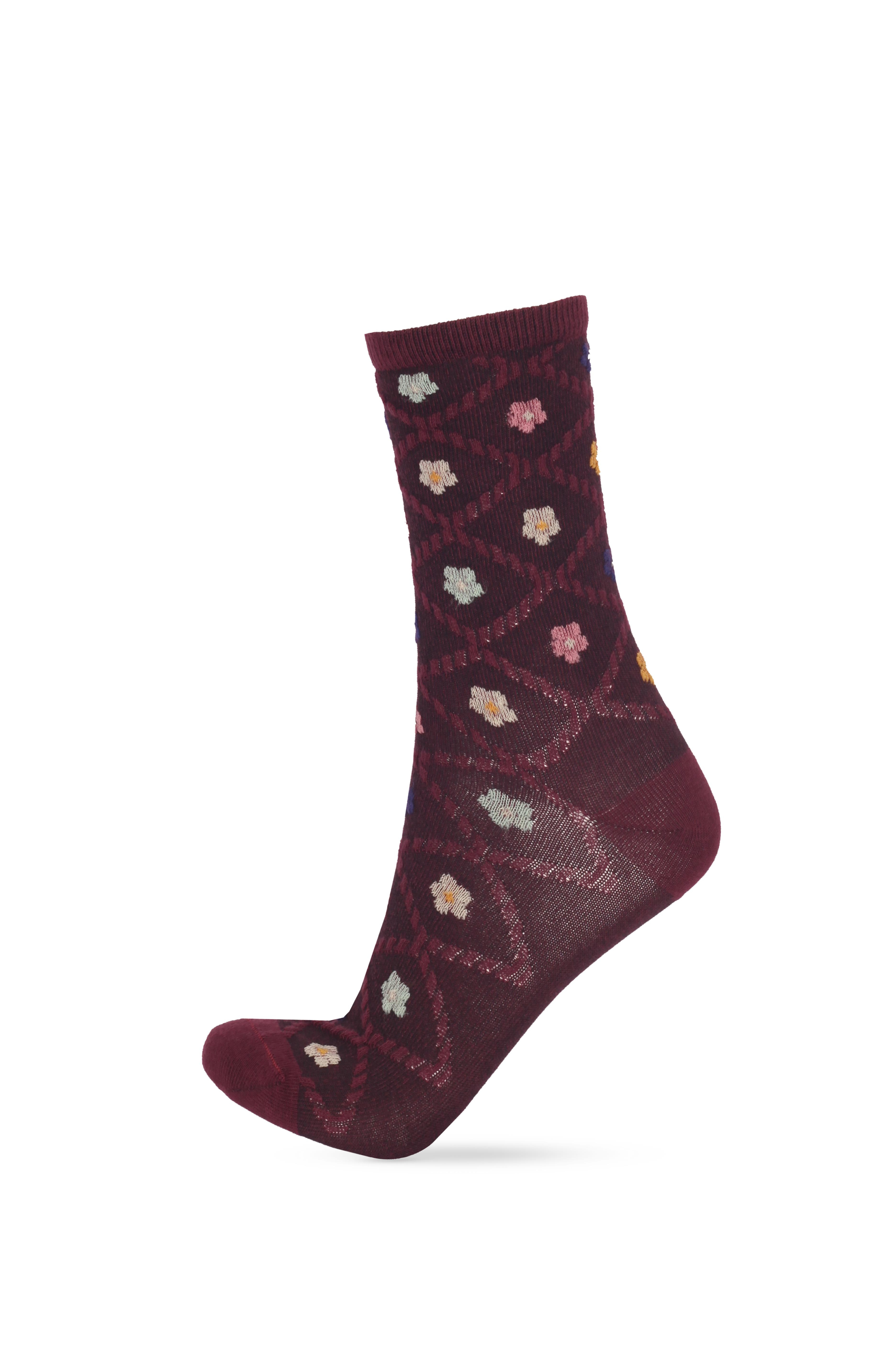 Kadın Çiçek Desenli 5'li Soket Çorap