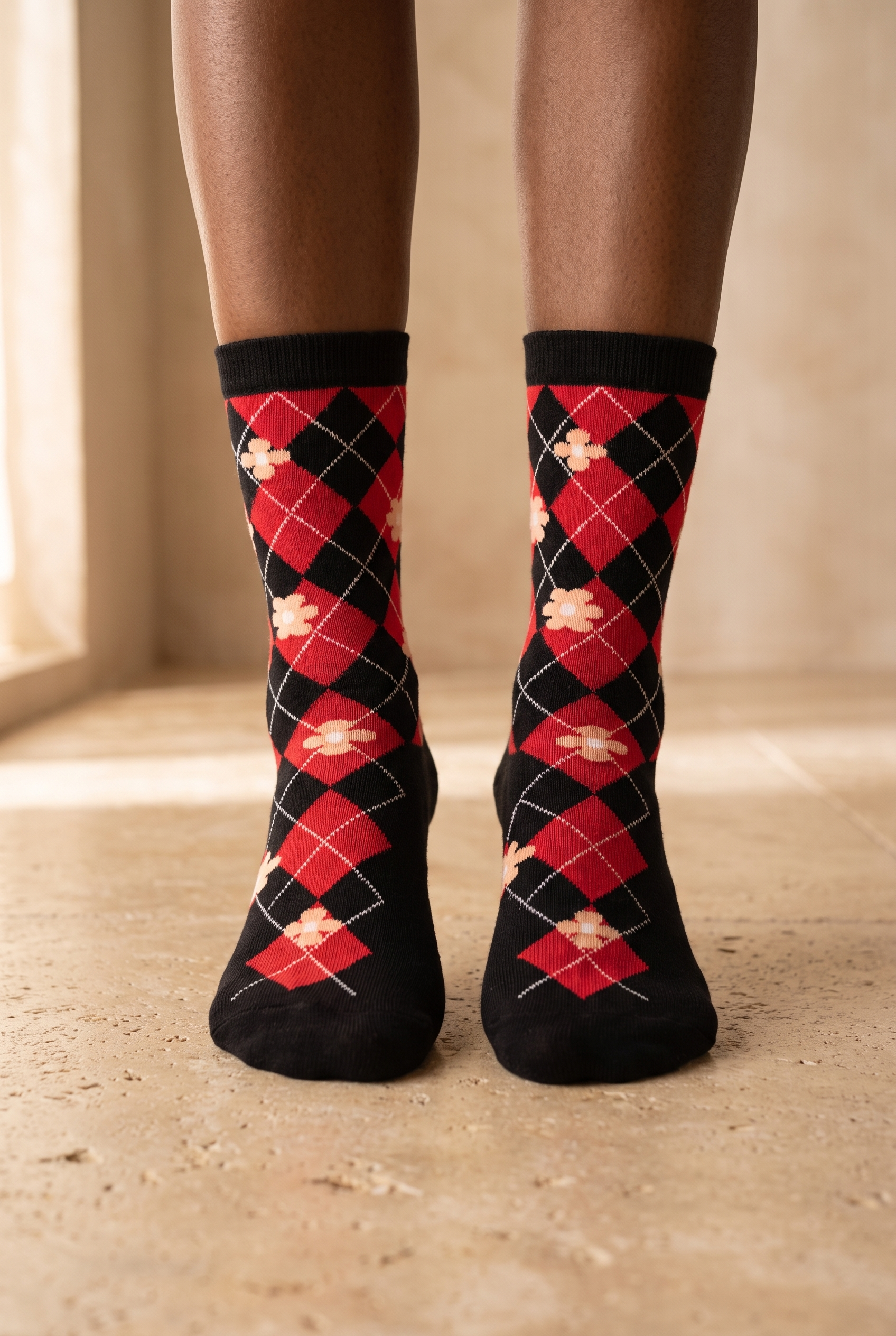Plaıd Floral Women's Socks Socks Black