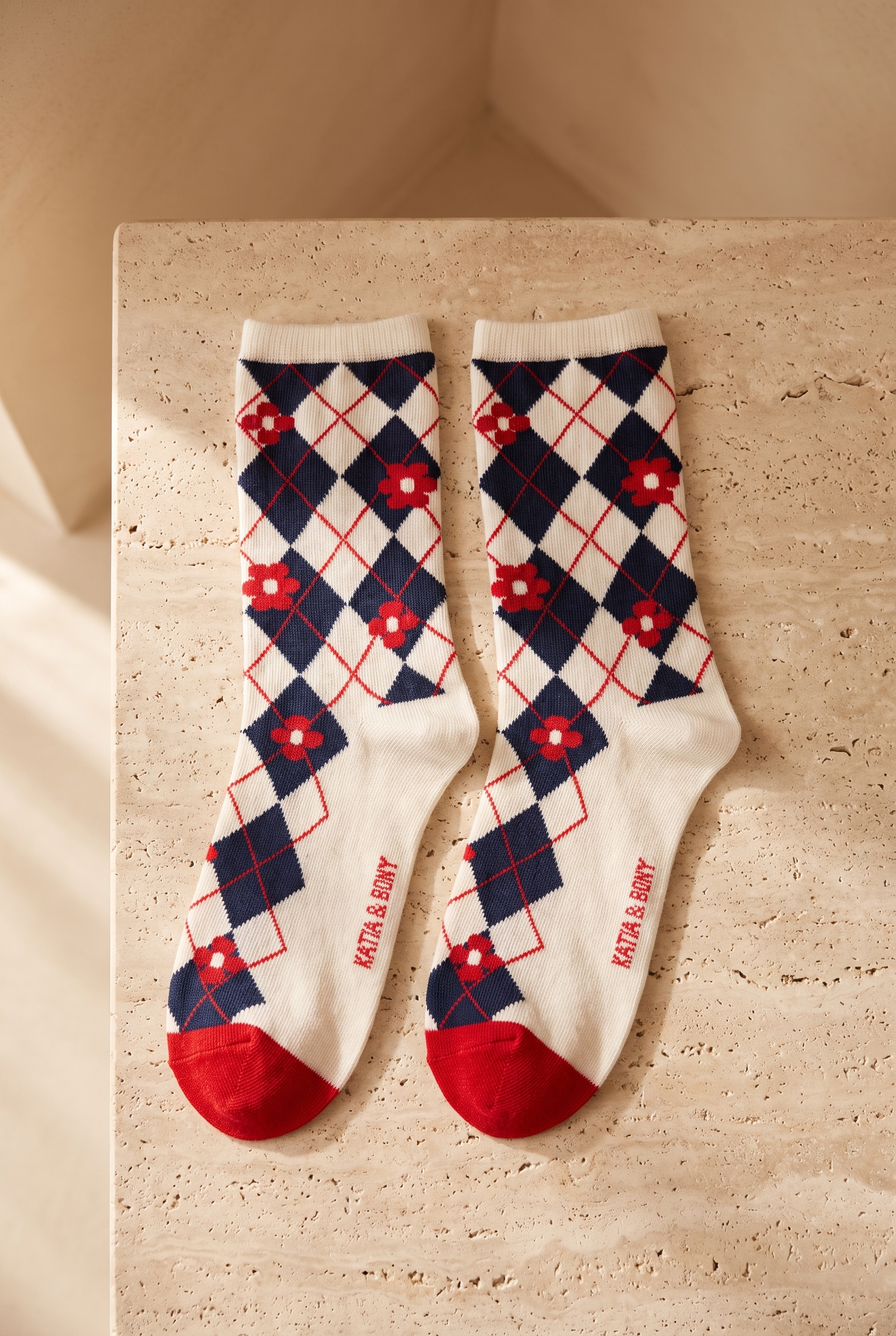 Plaıd Floral Women's Socks Ecru