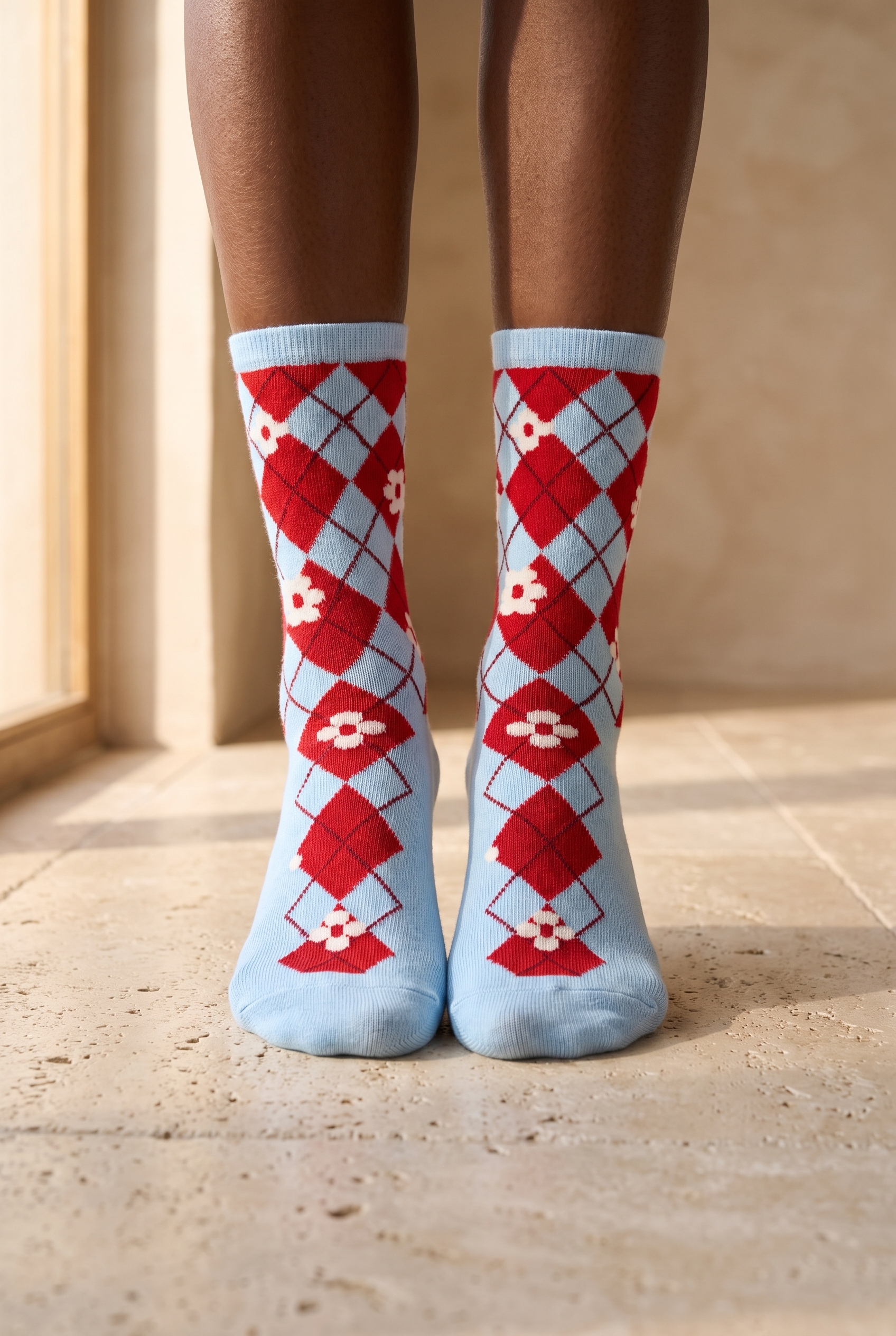 Plaıd Floral Women's Socks Socks Blue