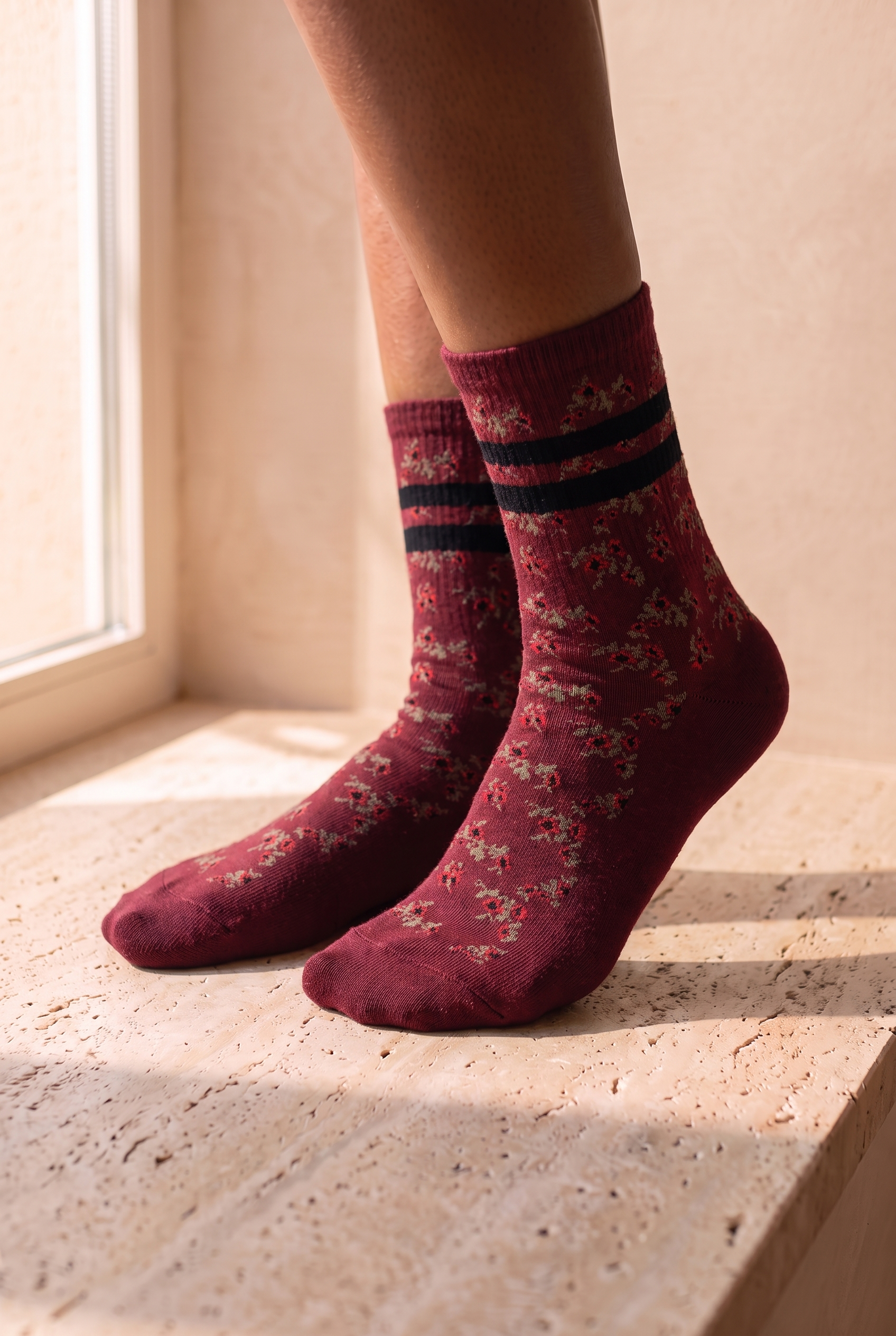 Floral Women's Socks Red