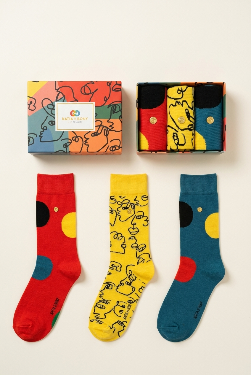 Women's Flower And Face Patterned 3-Piece Boxed Socks