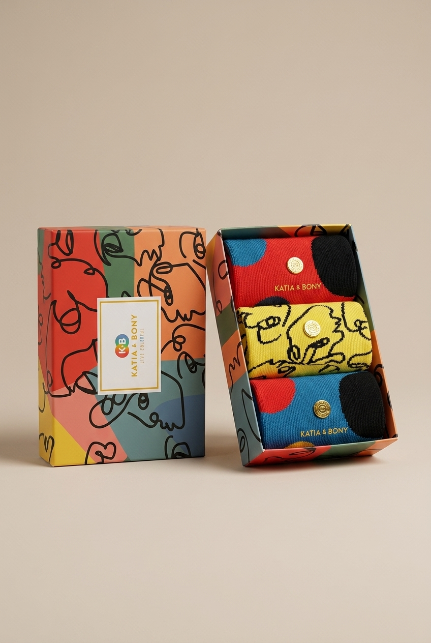Women's Flower And Face Patterned 3-Piece Boxed Socks