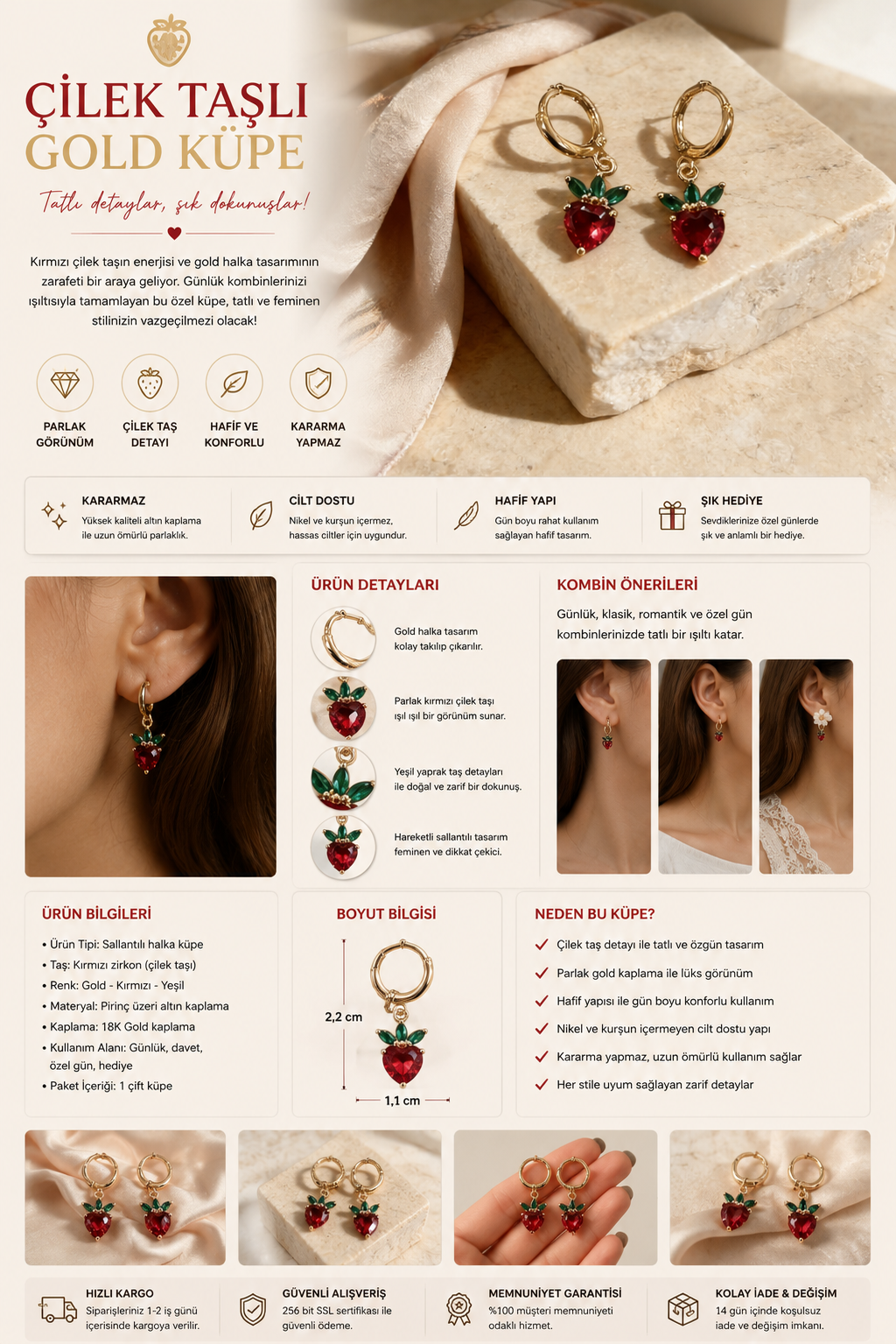 Women's Strawberry Stone Gold Earrings