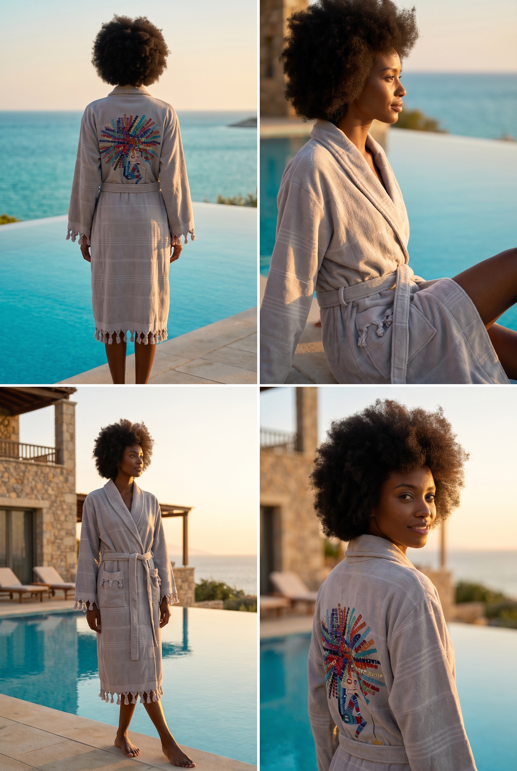 Women's Gray Color Curly Printed Towel Bathrobe