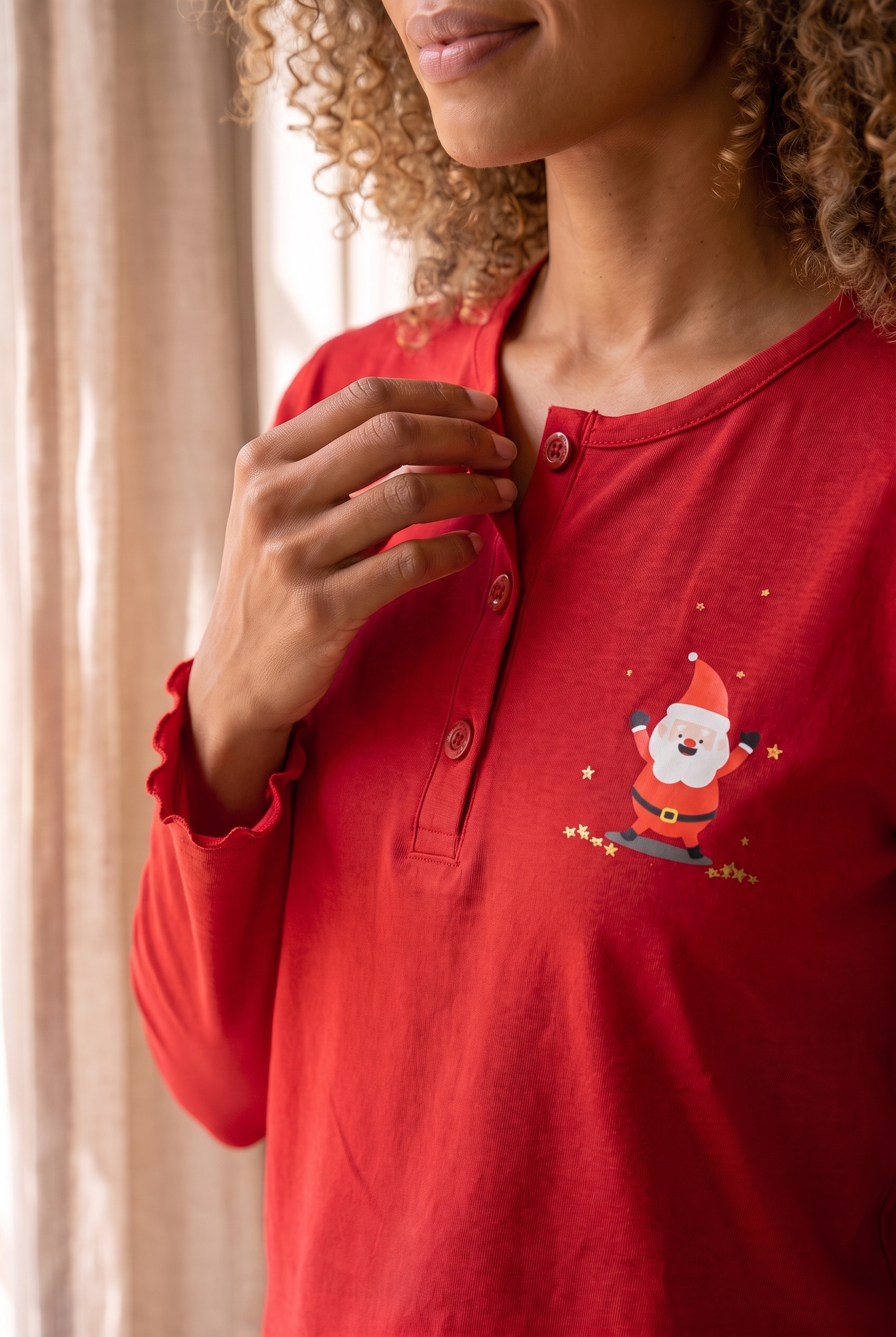 Kadın Dear Santa Ekoseli Pijama Takımı Kırmızı