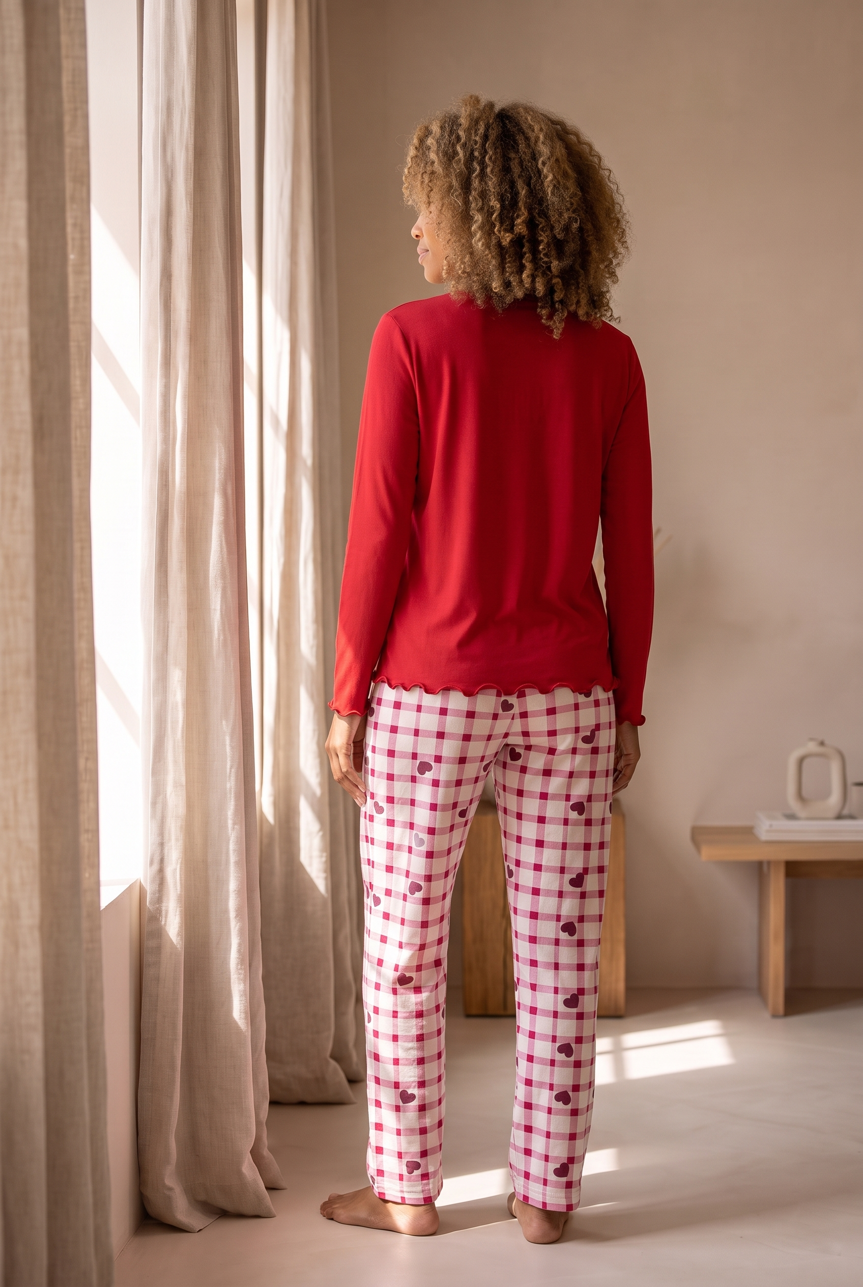 Kadın Dear Santa Ekoseli Pijama Takımı Kırmızı