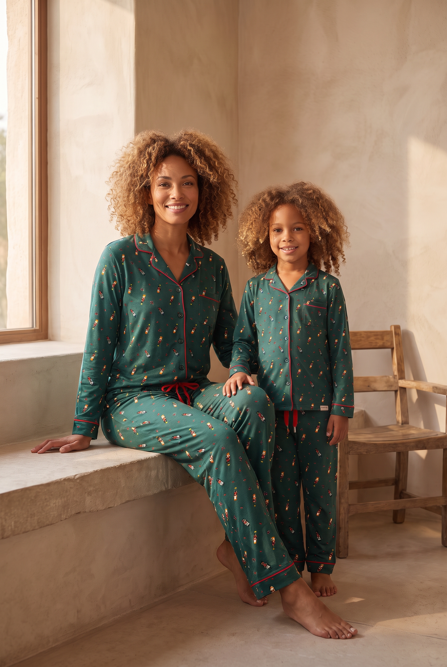 Kadın Dear Santa Kurşun Askerli Cepli Pijama Takımı Yeşil
