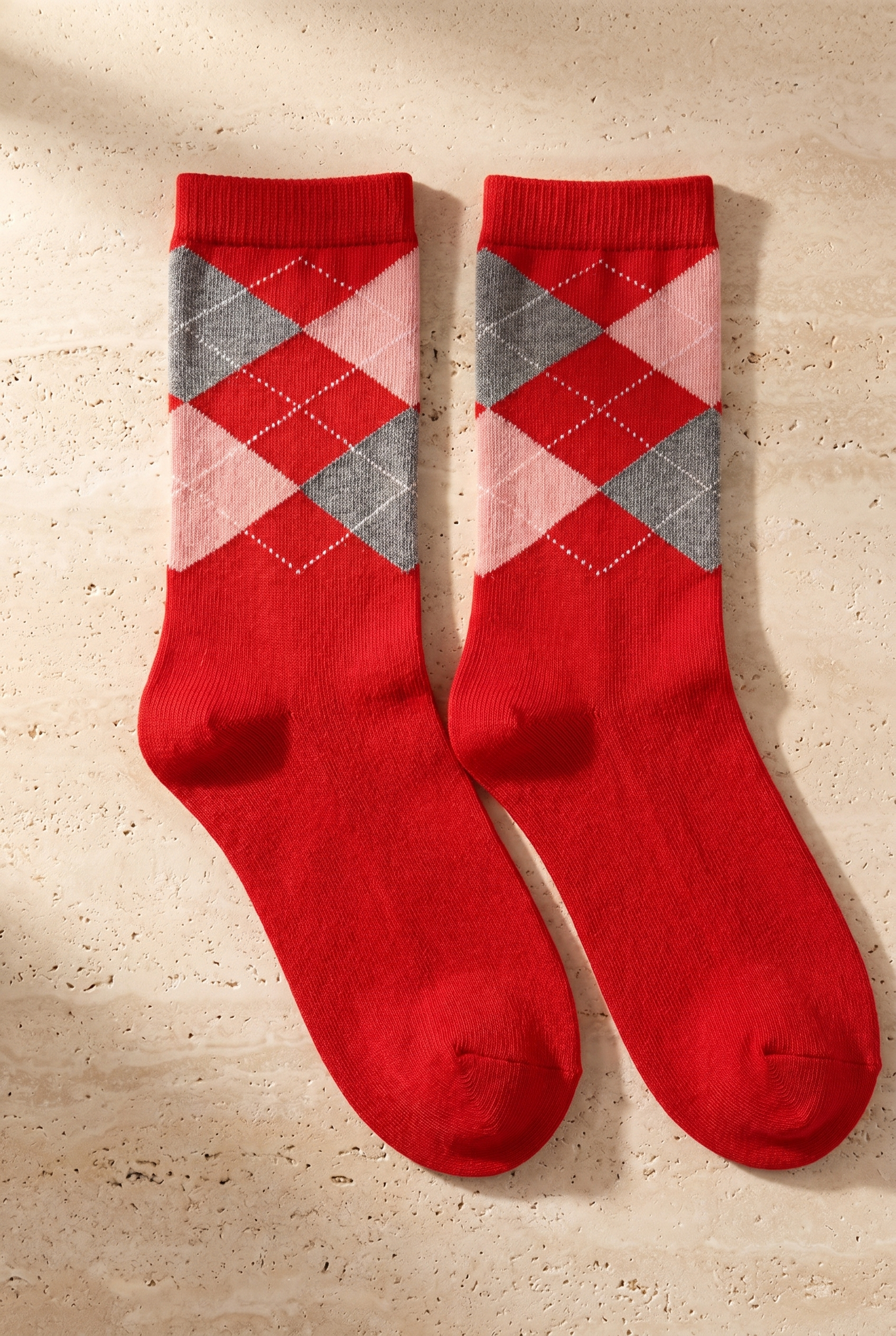 Women's Plaid Patterned Cotton Socks Red