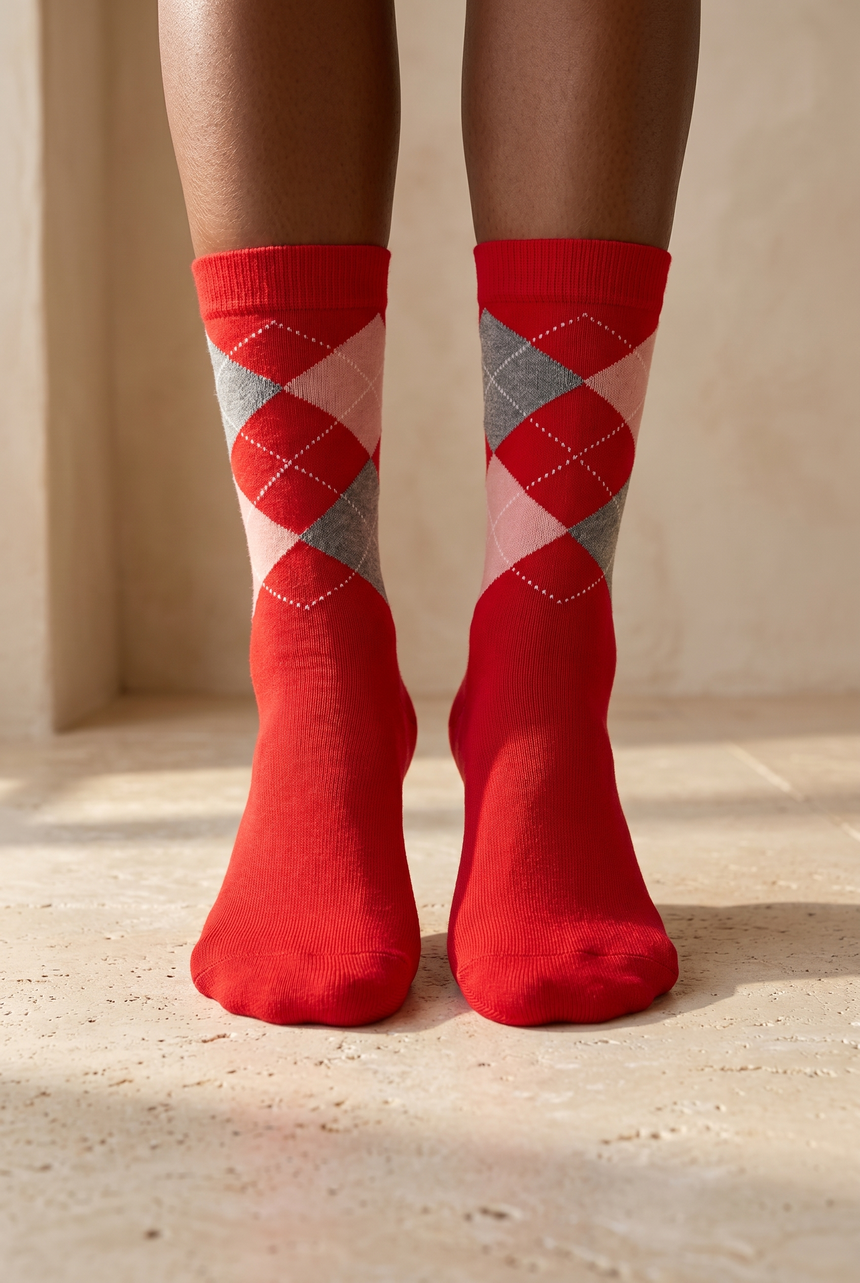 Women's Plaid Patterned Cotton Socks Red