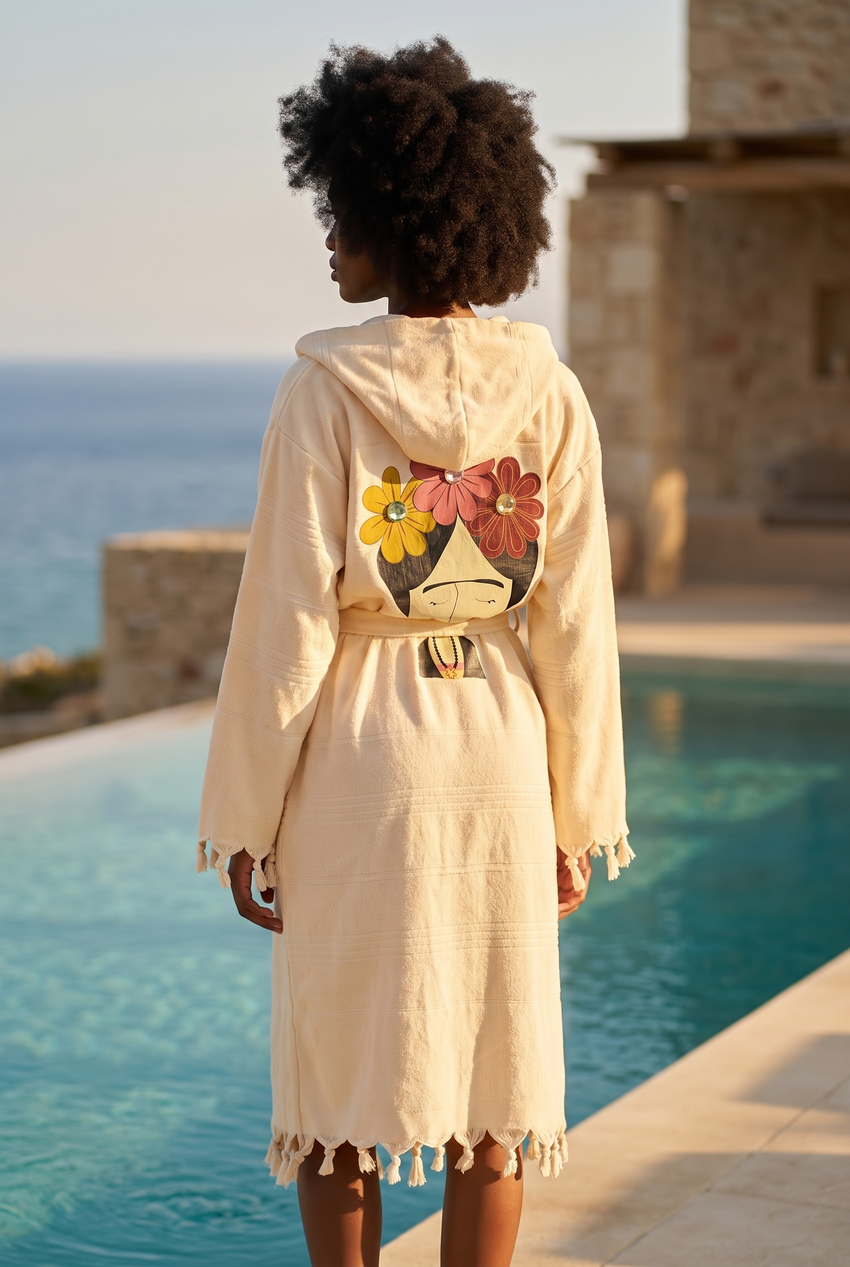 Women's Ecru Colored Frida Detailed Peshtemak Bathrobe