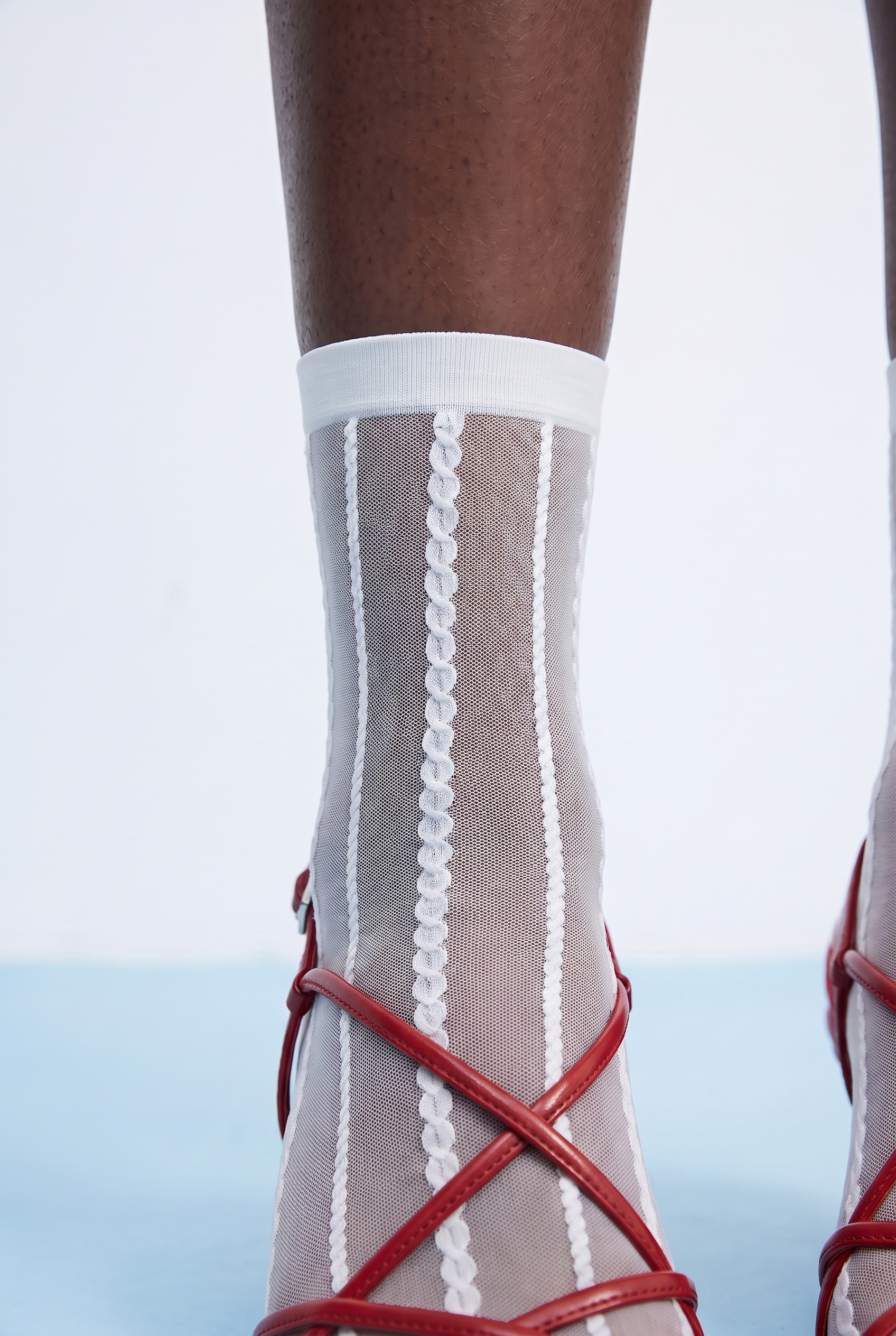Women's Ecru Colored Stripe Patterned Thin Socks