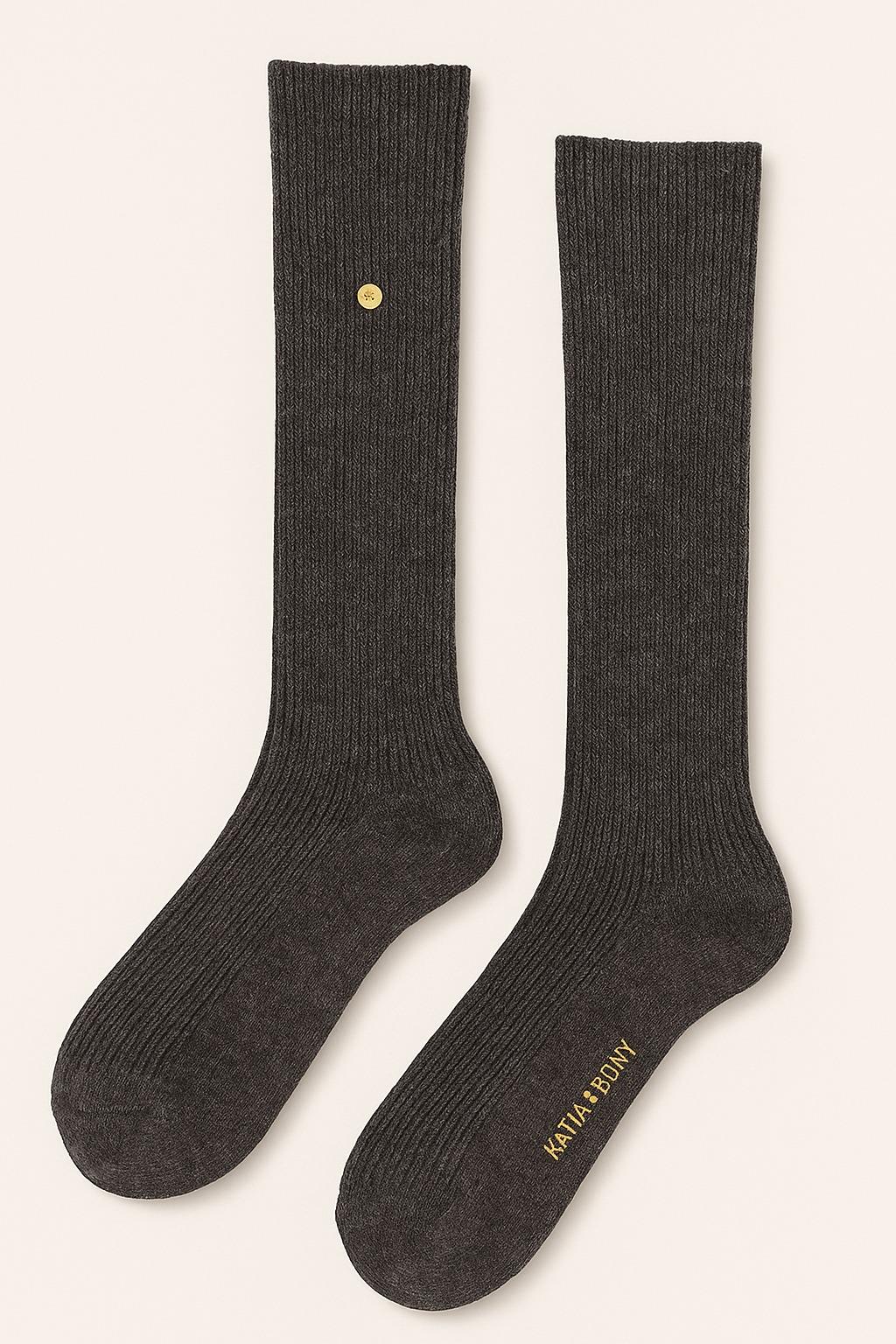 Kadın Fitilli Dizaltı Çorap Gri melanj