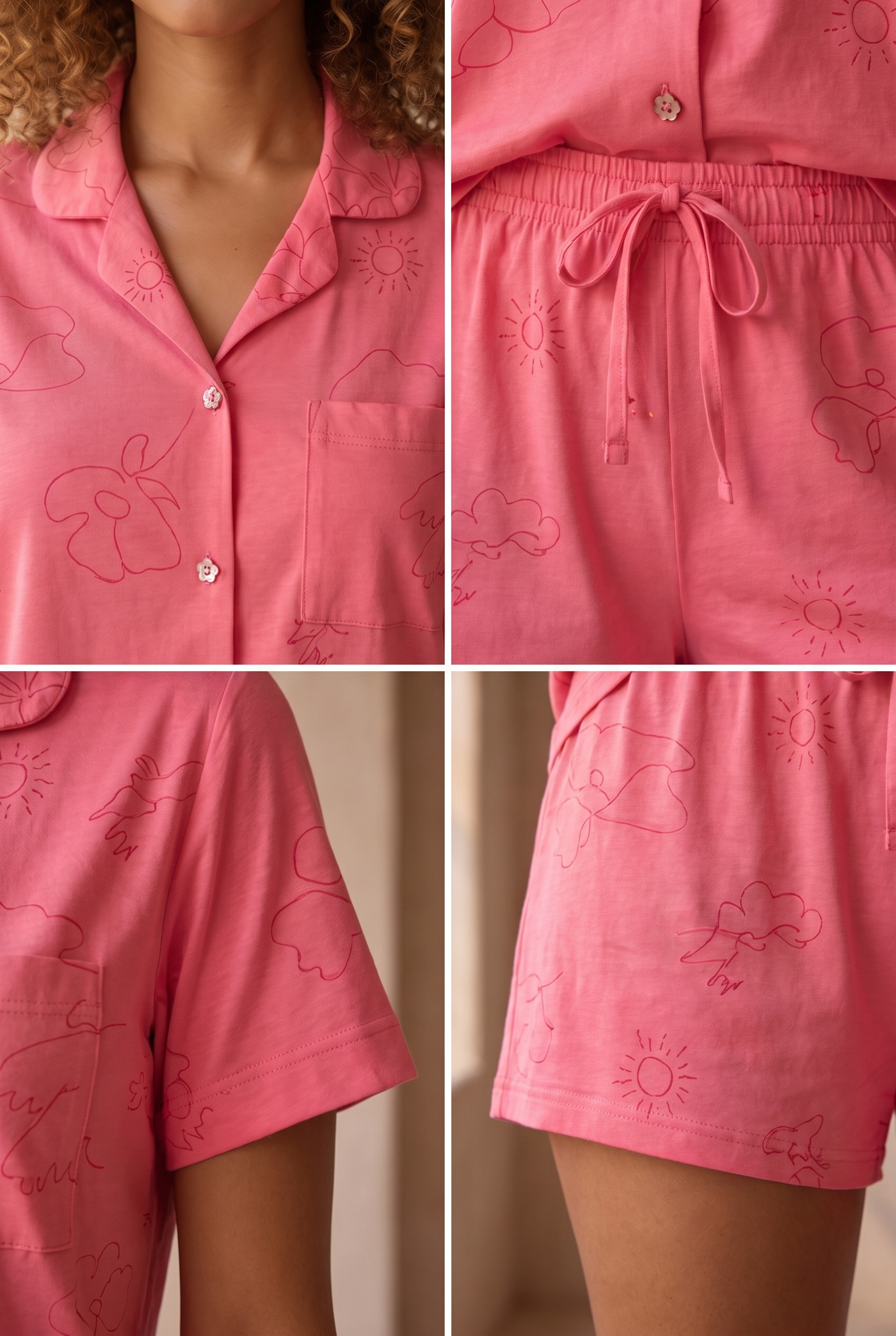 Women's Floral Outburst Pajama Set With Shorts Pink
