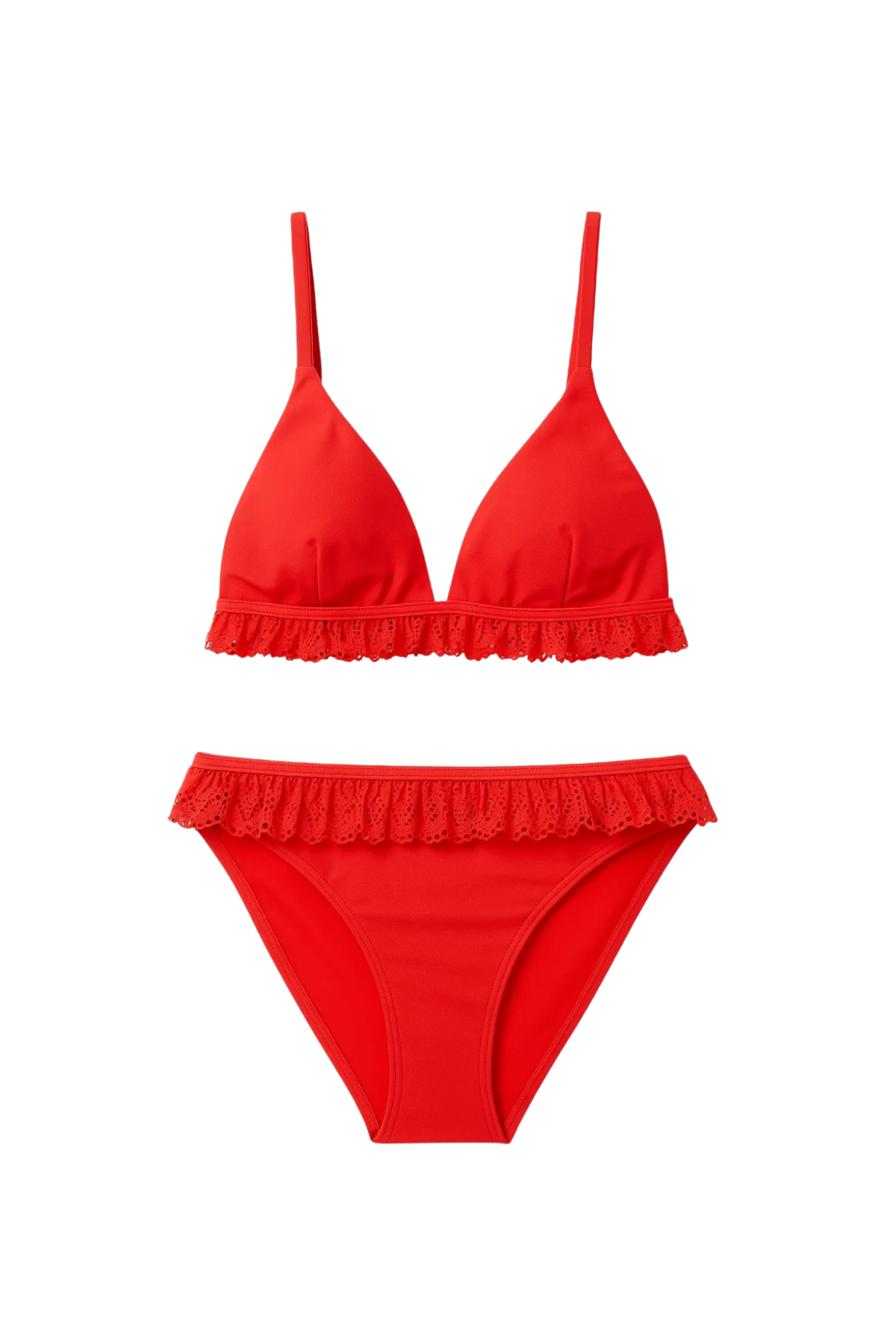 Kadın Frill Wave Su Taşı Aksesuarlı Bikini Takımı Mercan