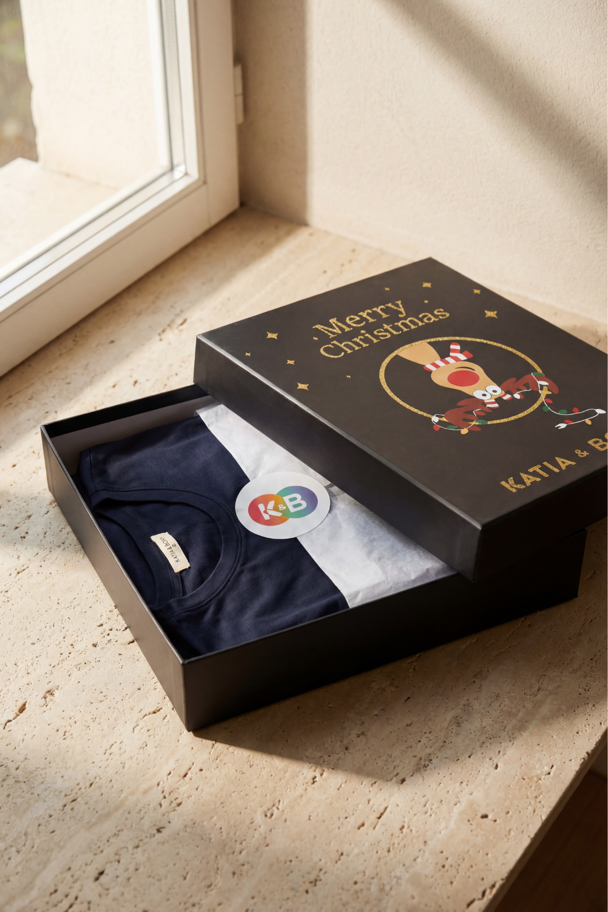 Kadın Geyik Desenli Kutulu Yılbaşı Pijama Takımı Lacivert