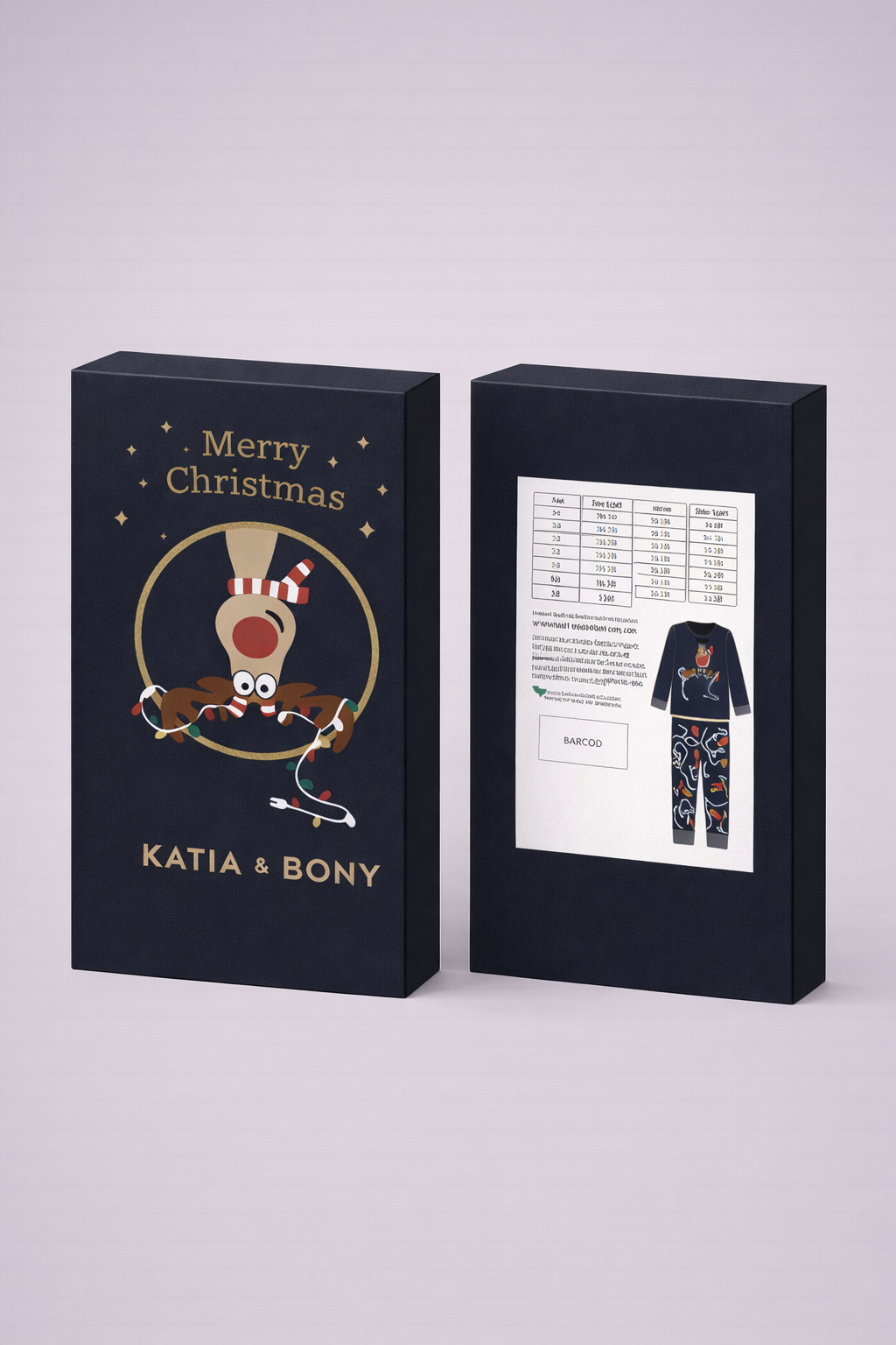 Kadın Geyik Desenli Kutulu Yılbaşı Pijama Takımı Lacivert