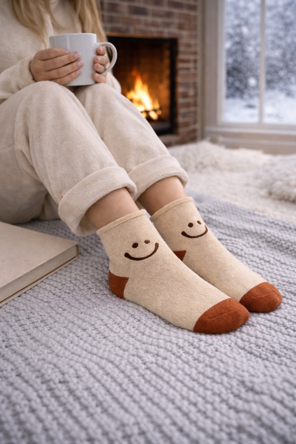 Kadın Gülen Surat Desenli Sürpriz Havlu Soket Çorap Çok Renkli