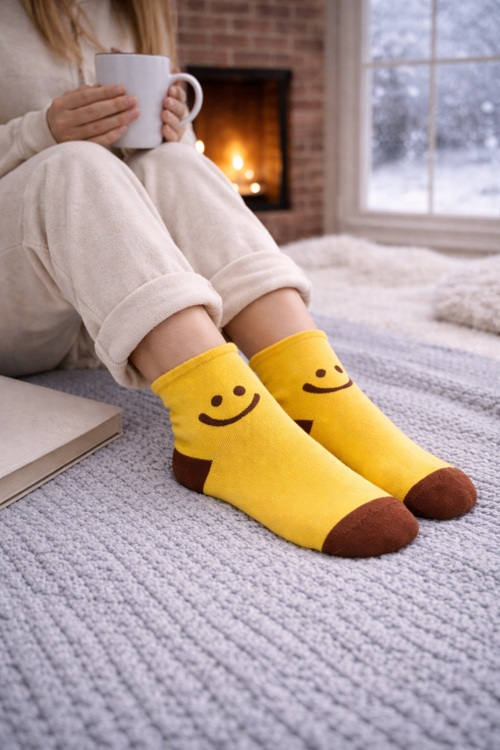 Kadın Gülen Surat Desenli Sürpriz Havlu Soket Çorap Çok Renkli