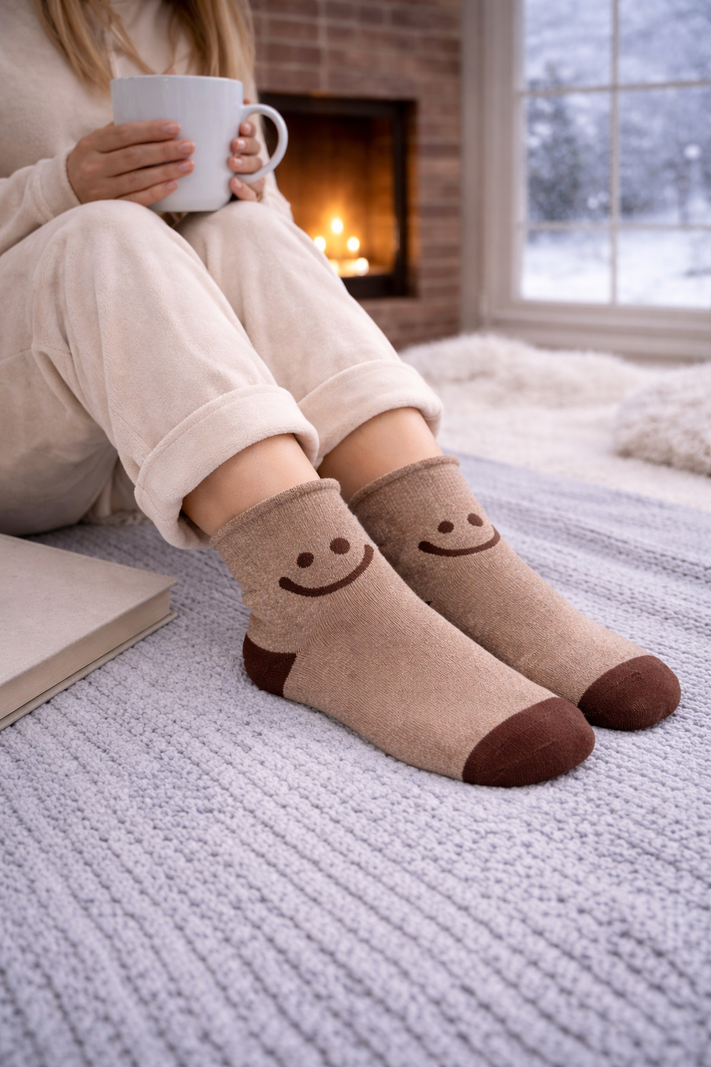 Kadın Gülen Surat Desenli Sürpriz Havlu Soket Çorap Çok Renkli